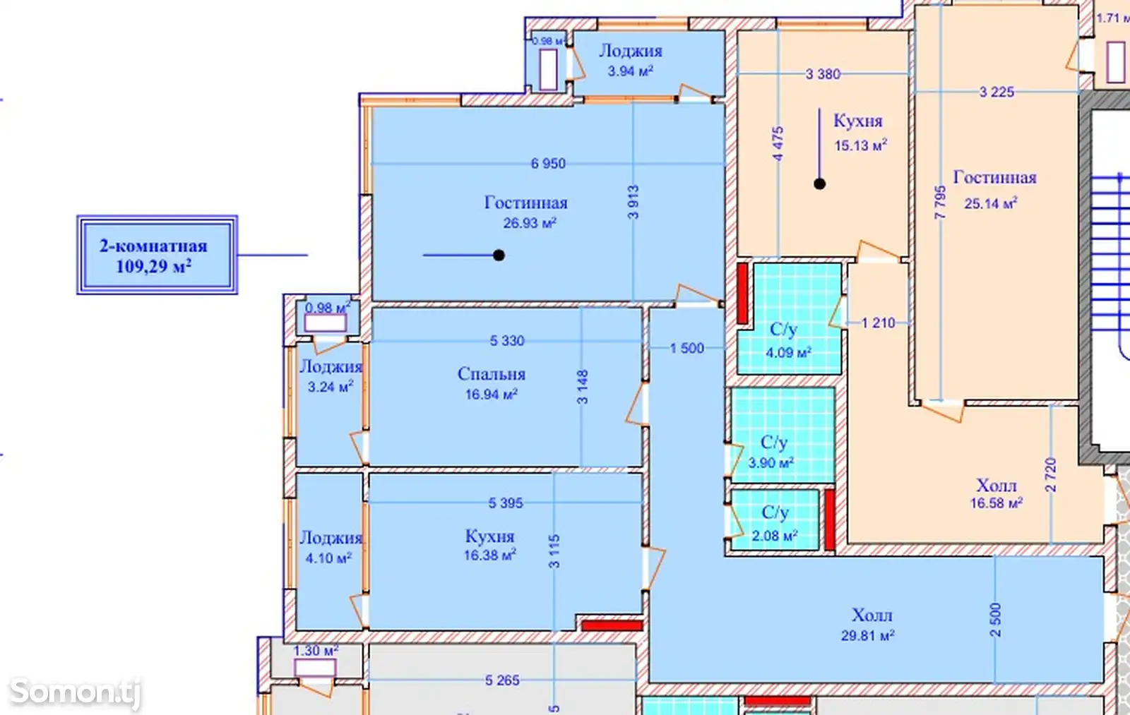 3-комн. квартира, 10 этаж, 113 м², Шохмансур-4