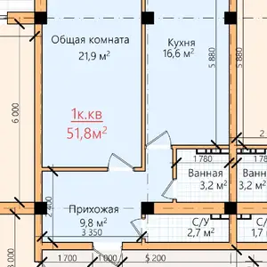 1-комн. квартира, 2 этаж, 52 м², 30 мкр