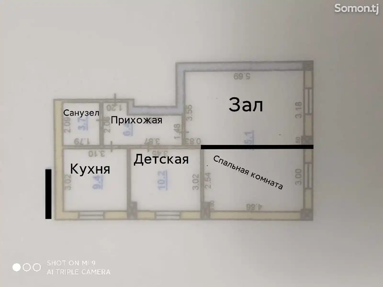 3-комн. квартира, Цокольный этаж, 65 м², Шохмансур-13