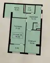 2-комн. квартира, 13 этаж, 77 м², Караболо-4