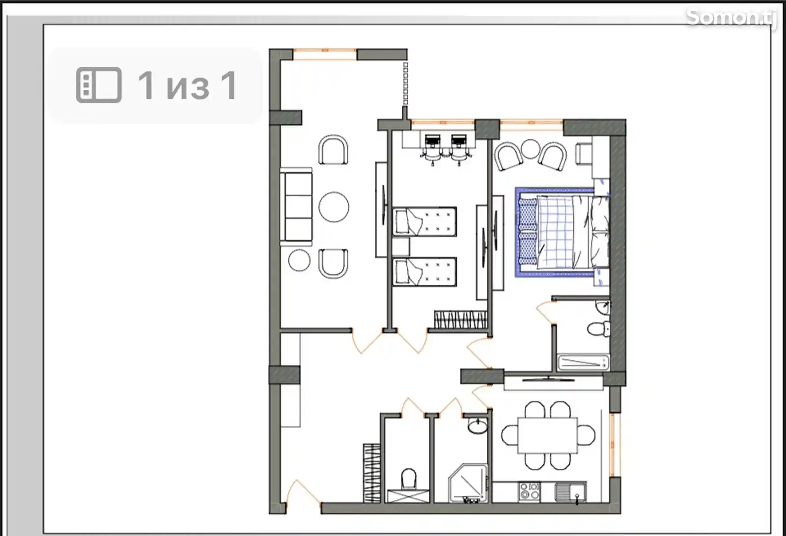 2-комн. квартира, 7 этаж, 97 м², Шохмансур-7