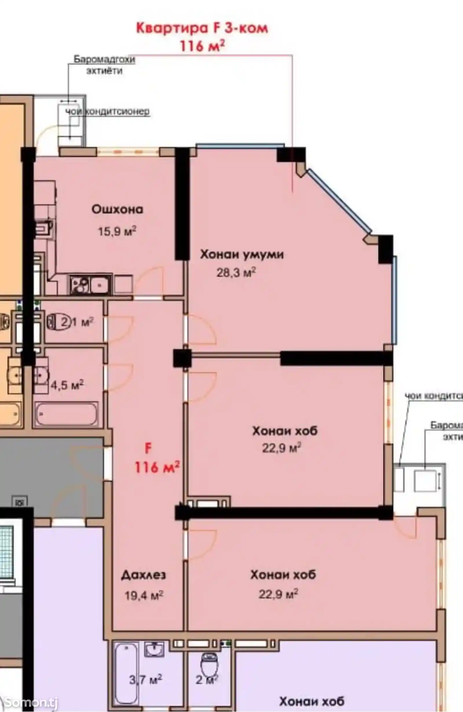 3-комн. квартира, 5 этаж, 116 м², ОВИР-3