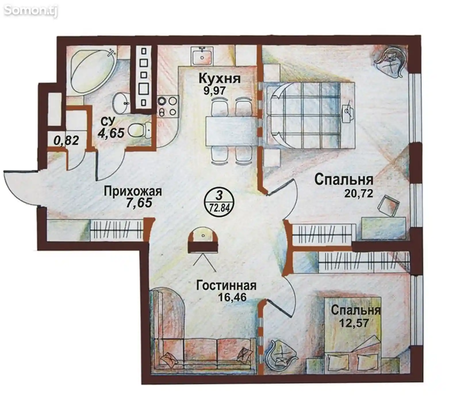 2-комн. квартира, 7 этаж, 68 м², поворот Ленинград