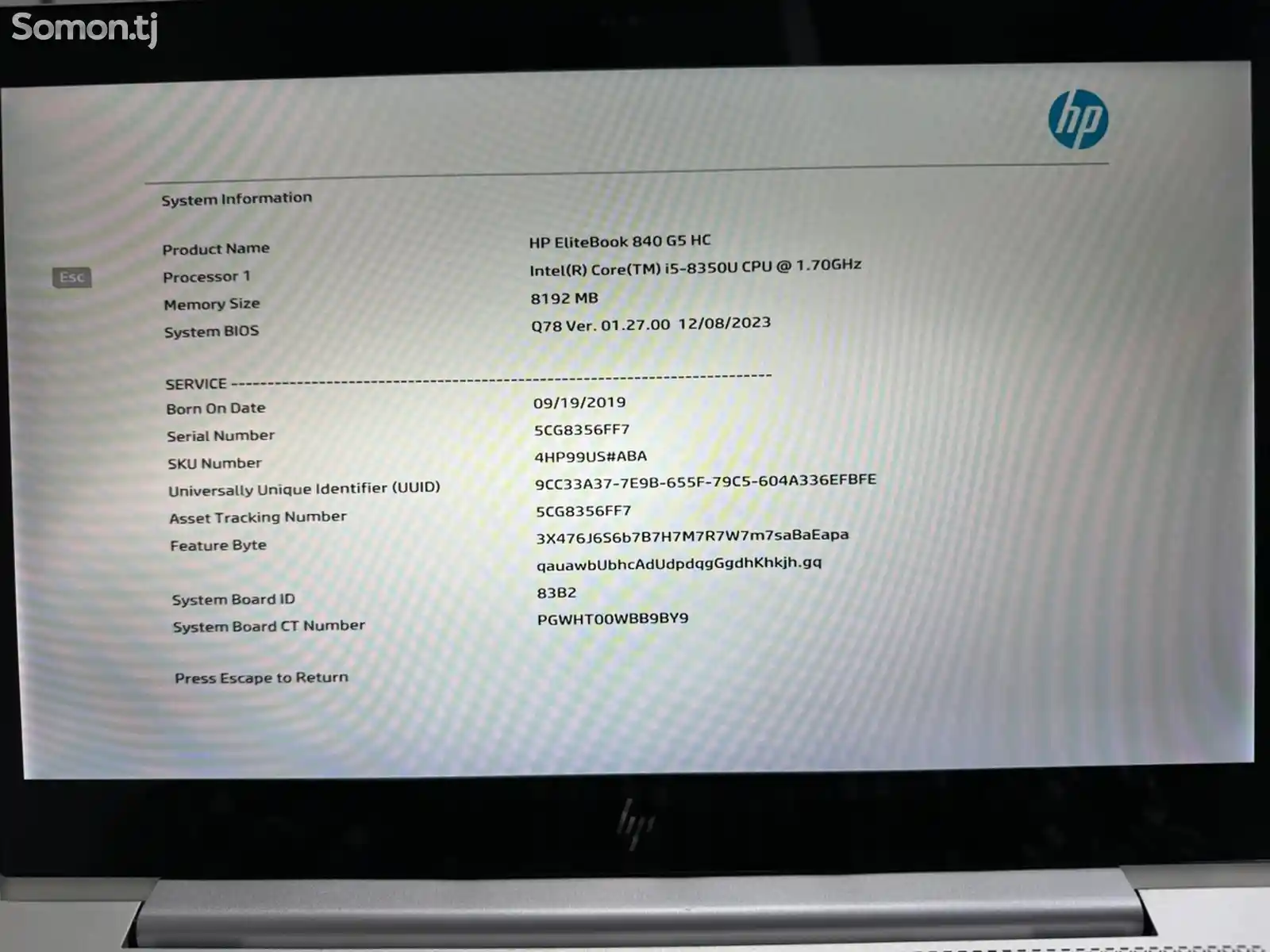 Ноутбук HP Elitebook 840 G5 1. HSN-I13C-4 core i58350U 8/256-2