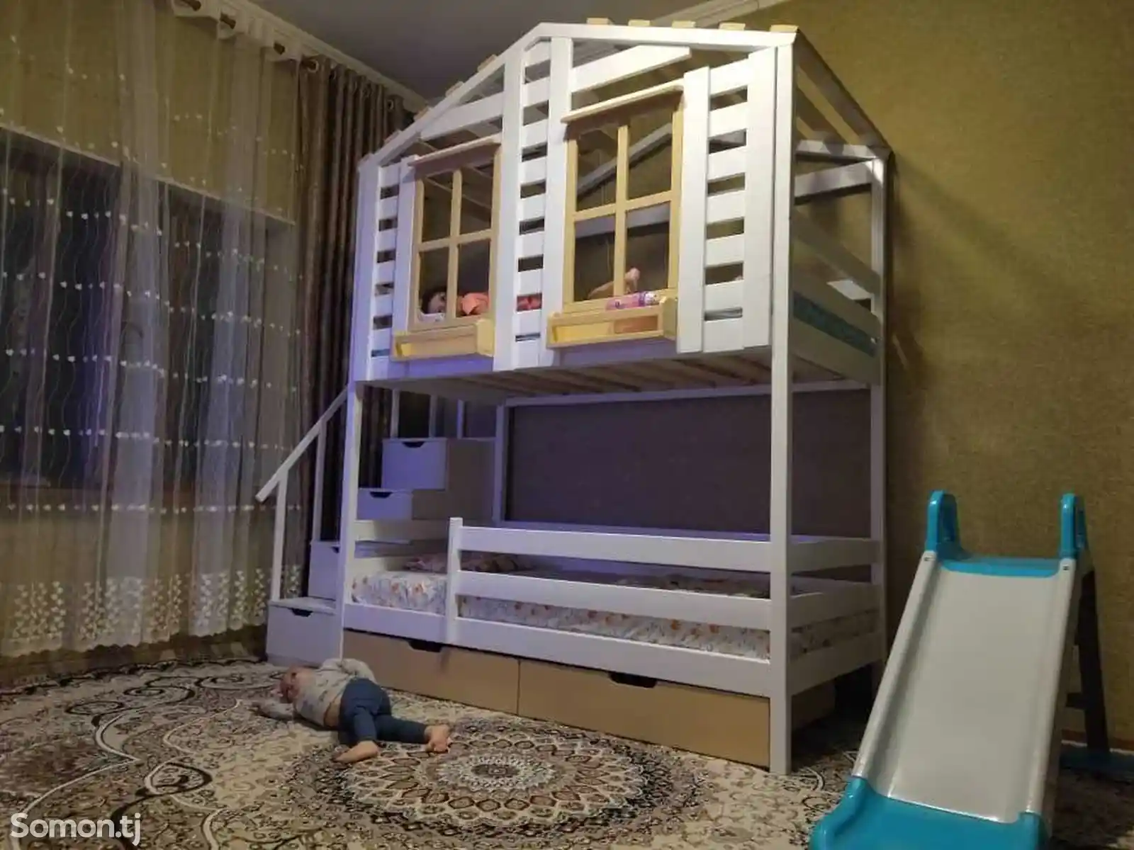 Двухъярусная кровать детский домик-5