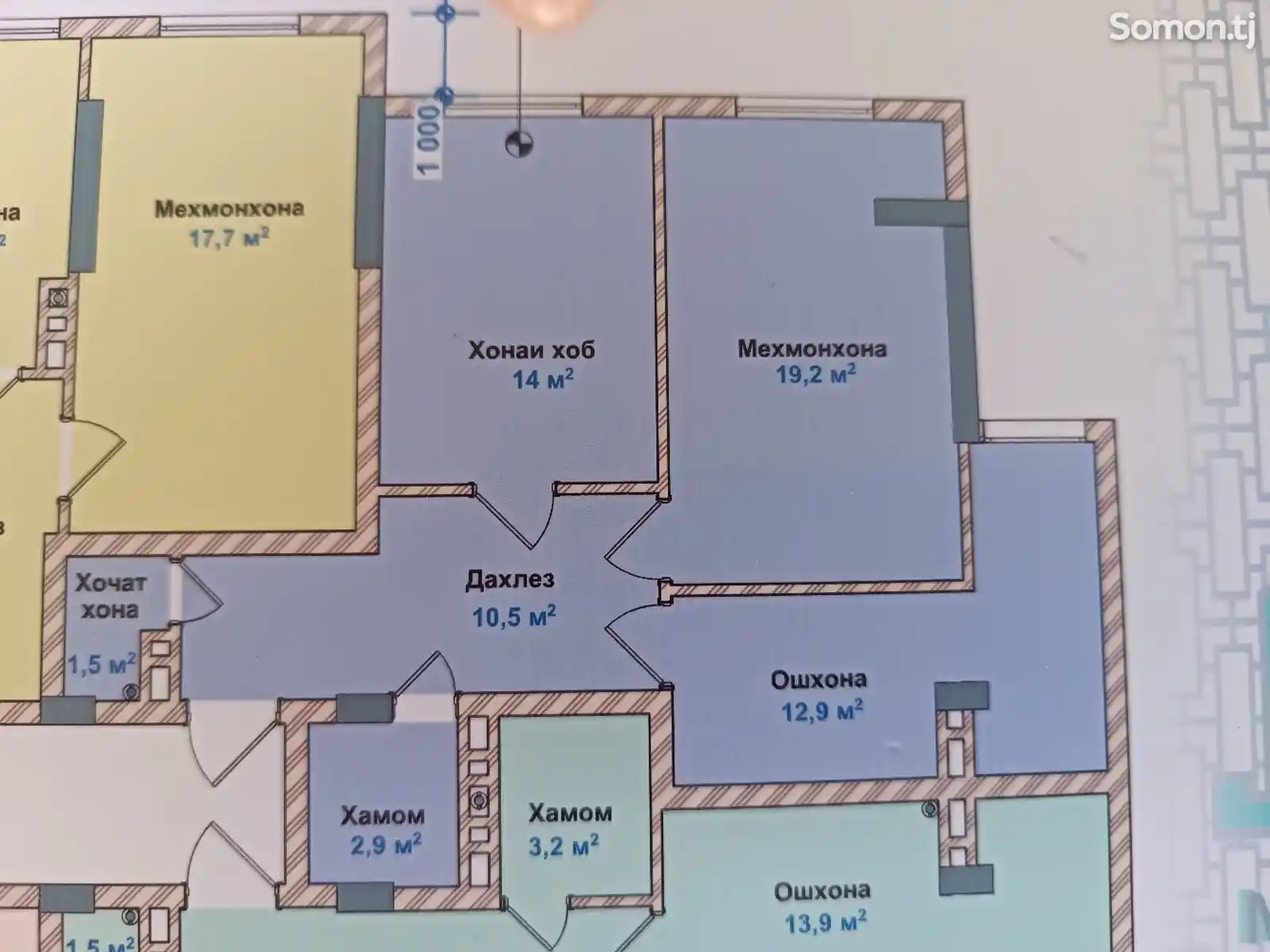 2-комн. квартира, 6 этаж, 61 м², хайкали модар-2