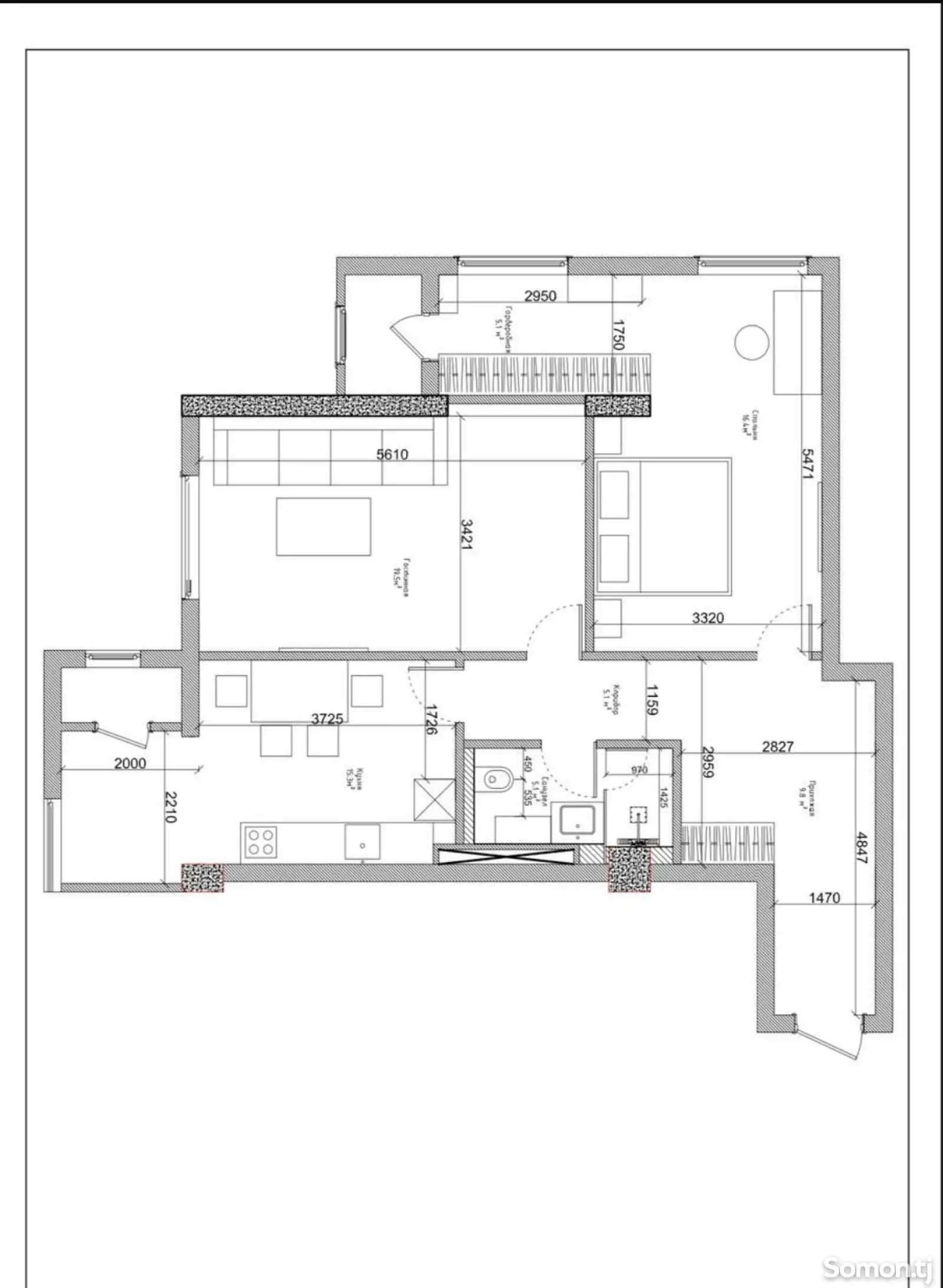 2-комн. квартира, 7 этаж, 77 м², ОВИР-1