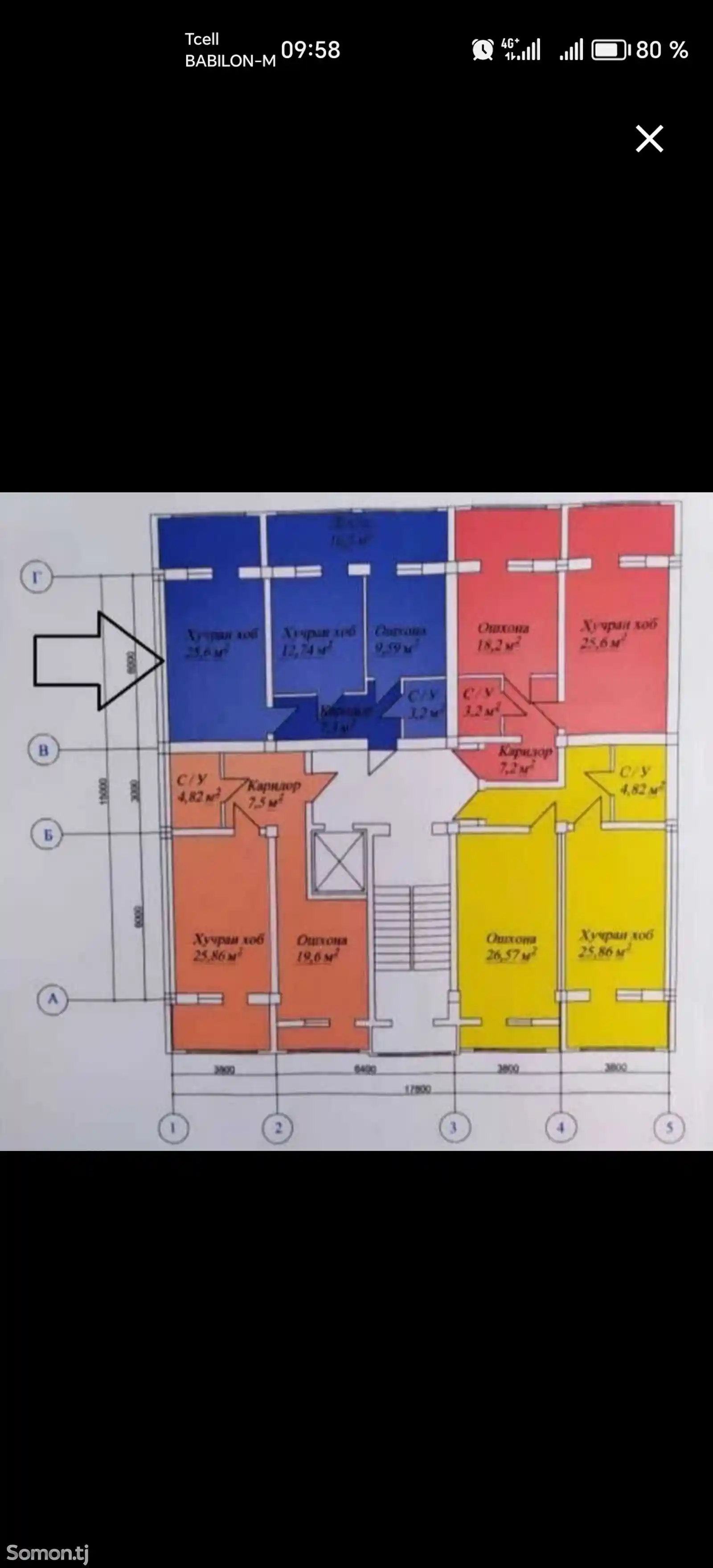 2-комн. квартира, 9 этаж, 73 м², Стадион-2