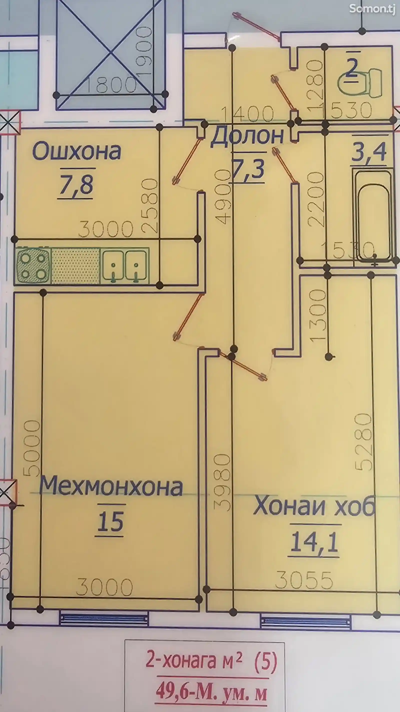 2-комн. квартира, 5 этаж, 50 м², повороти Ленинград, Катлаван