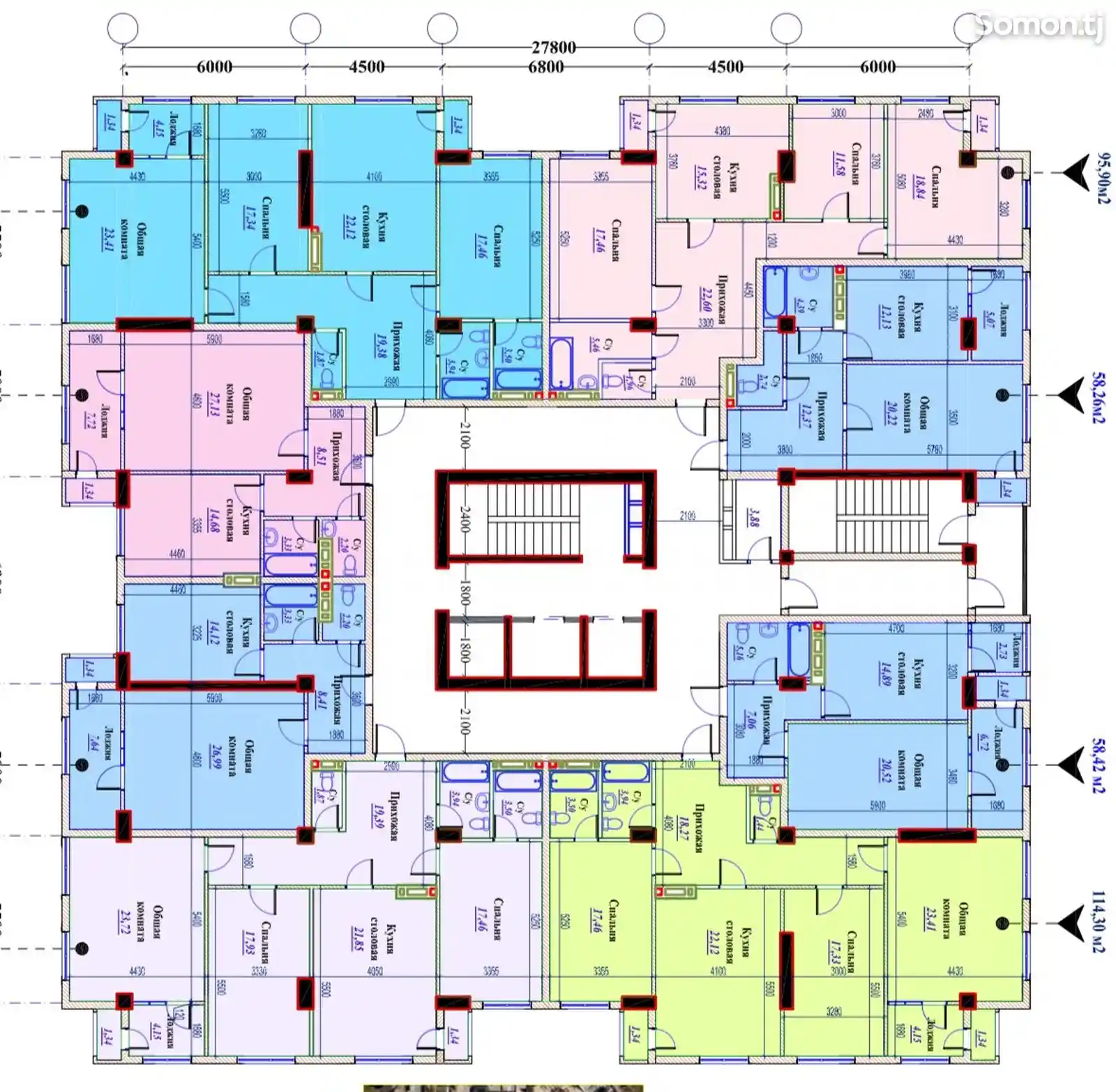 2-комн. квартира, 11 этаж, 58 м², ориентир Зелёный базар-2