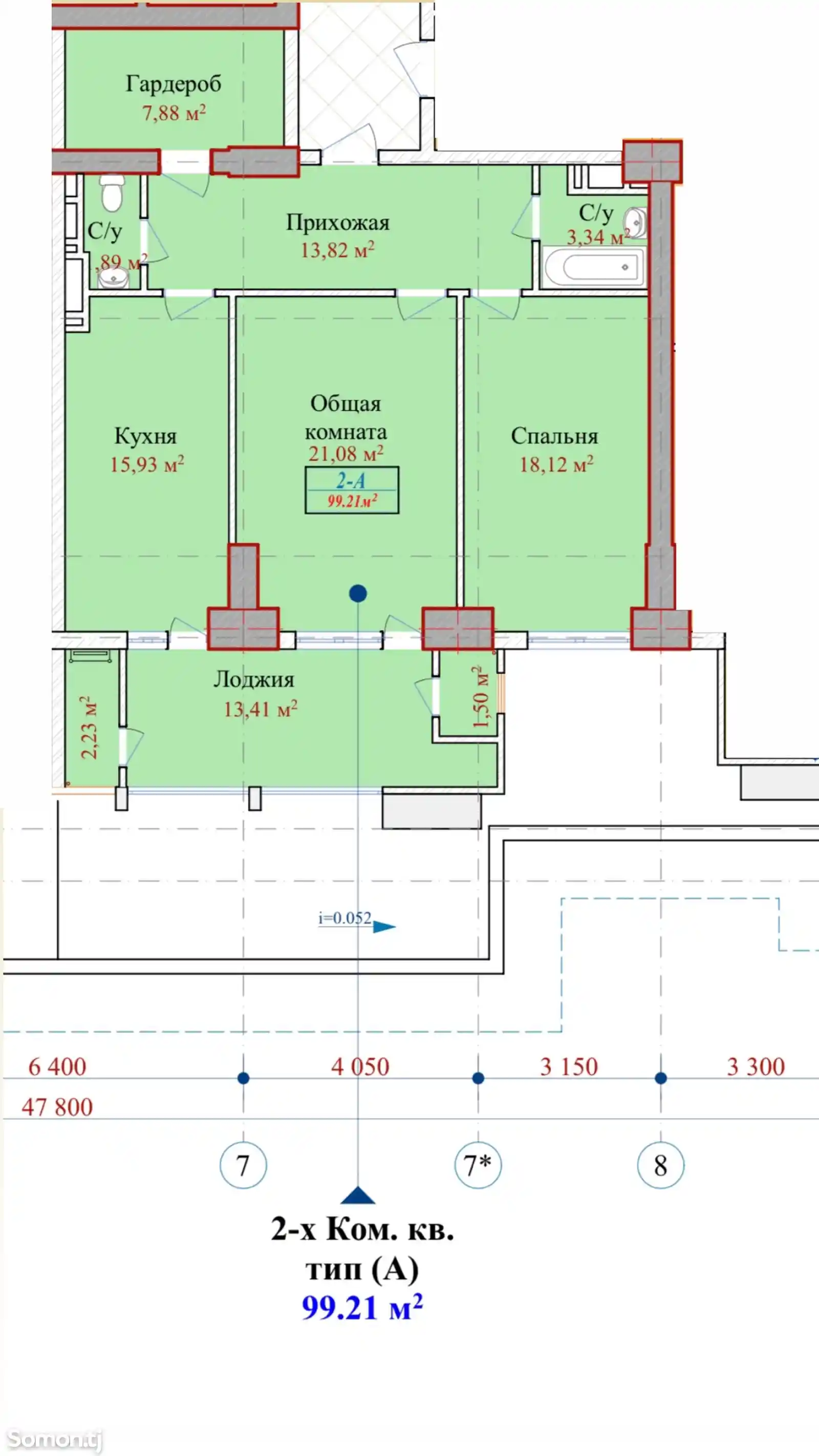 2-комн. квартира, 20 этаж, 99 м², Шохмансур-2