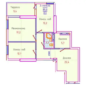 2-комн. квартира, 11 этаж, 83 м², Сино