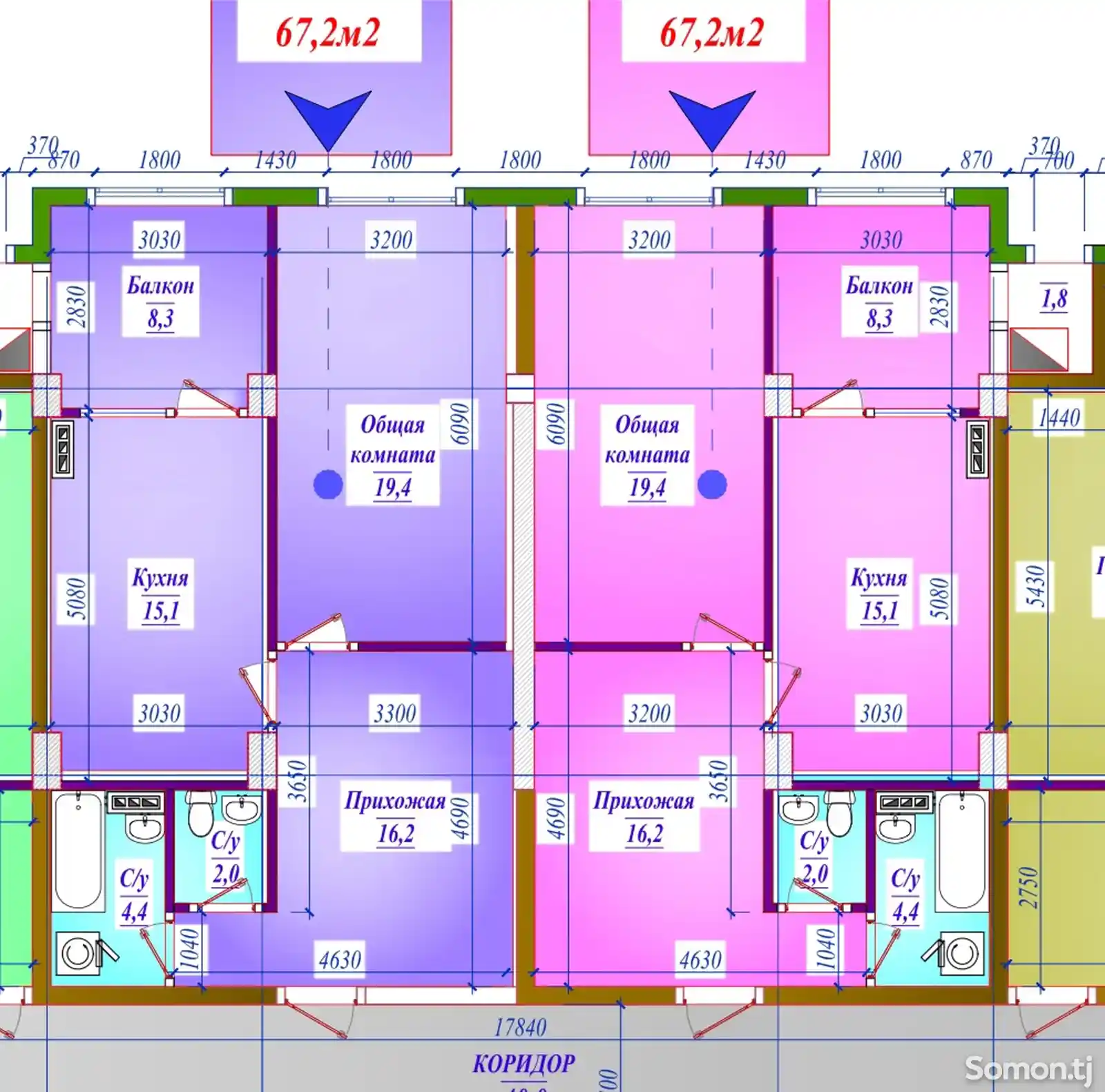 1-комн. квартира, 7 этаж, 67 м², Cомони-3