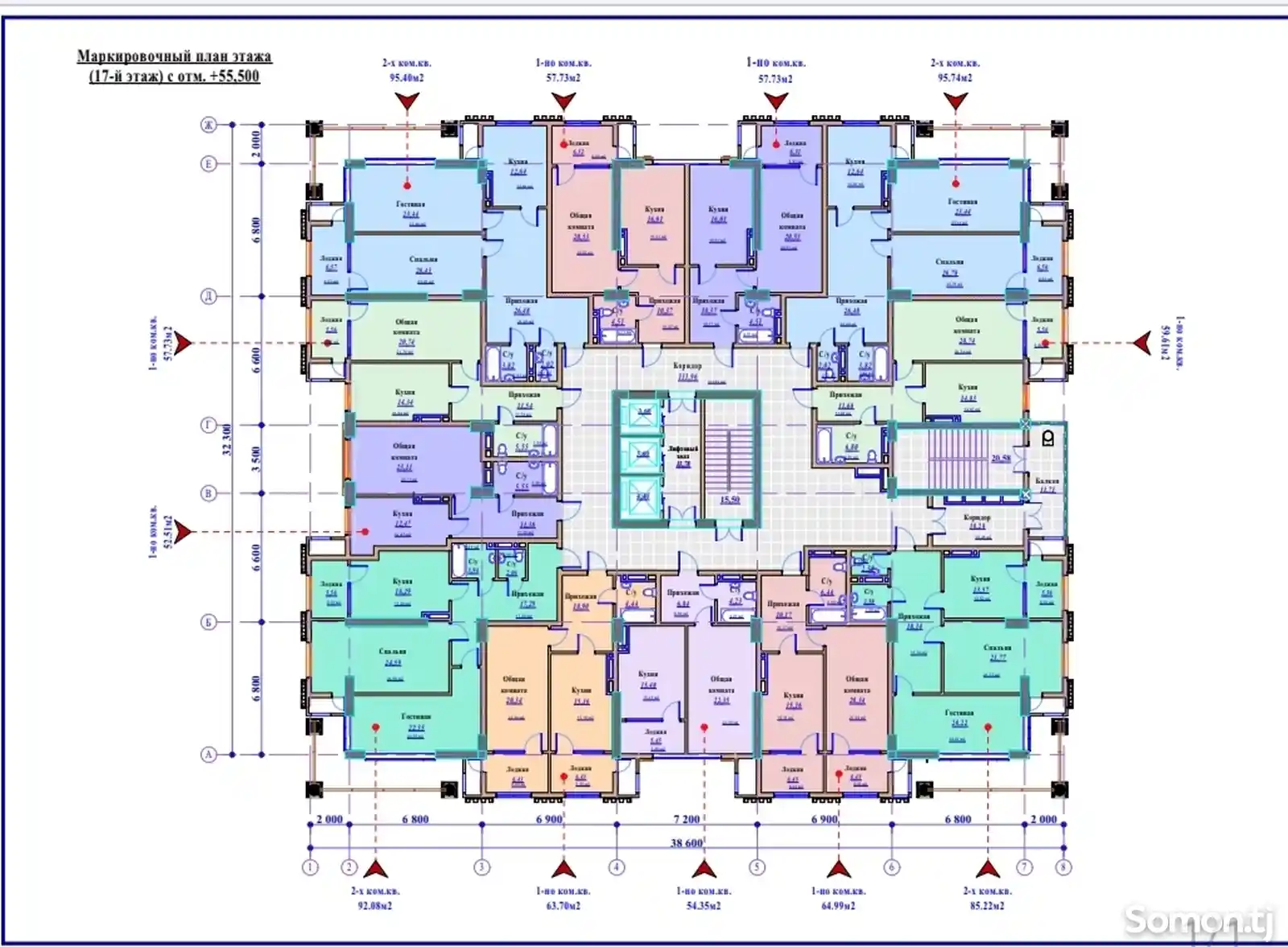 3-комн. квартира, 17 этаж, 58 м², Шохмансур-7