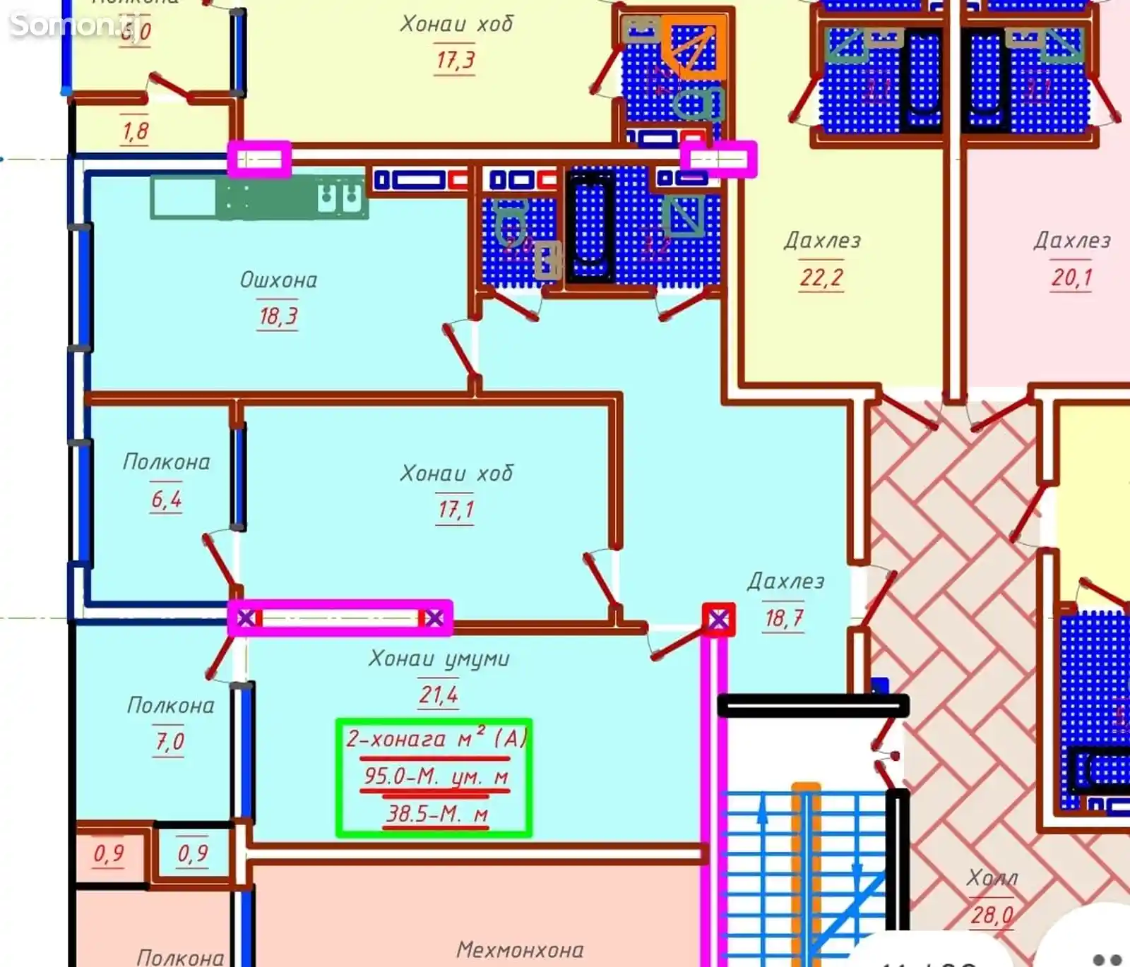 2-комн. квартира, 5 этаж, 95 м², Шоҳмансур-2