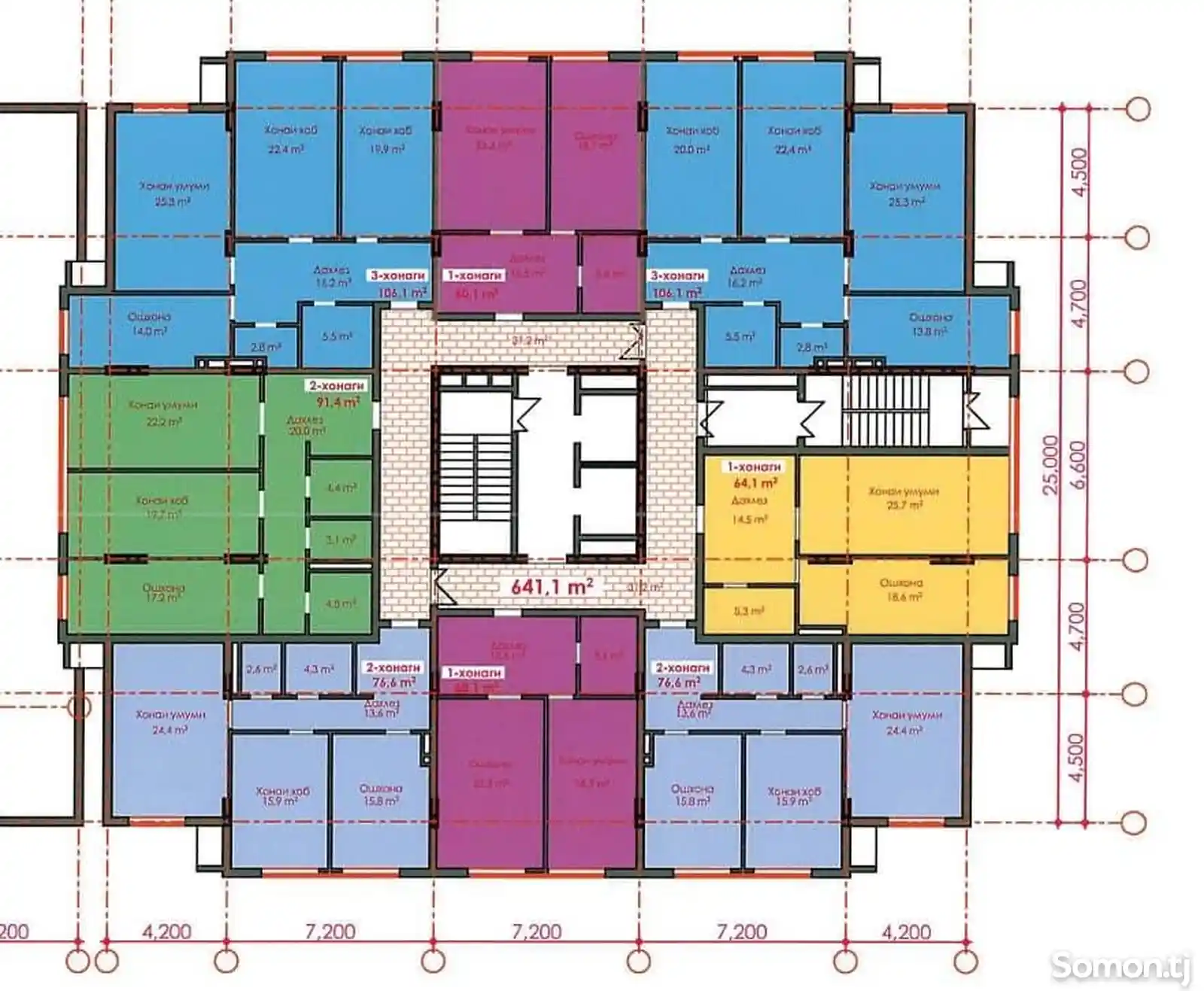 2-комн. квартира, 4 этаж, 91 м², Сомони-2