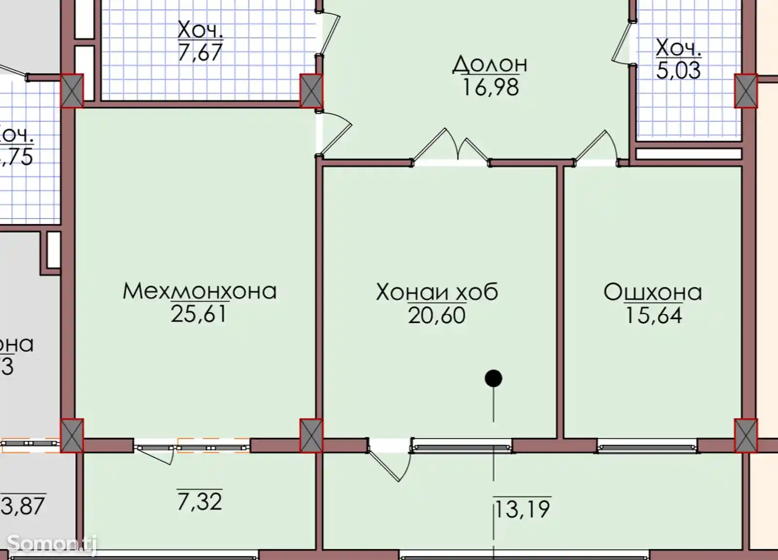 2-комн. квартира, 13 этаж, 112 м², шохмансур-5