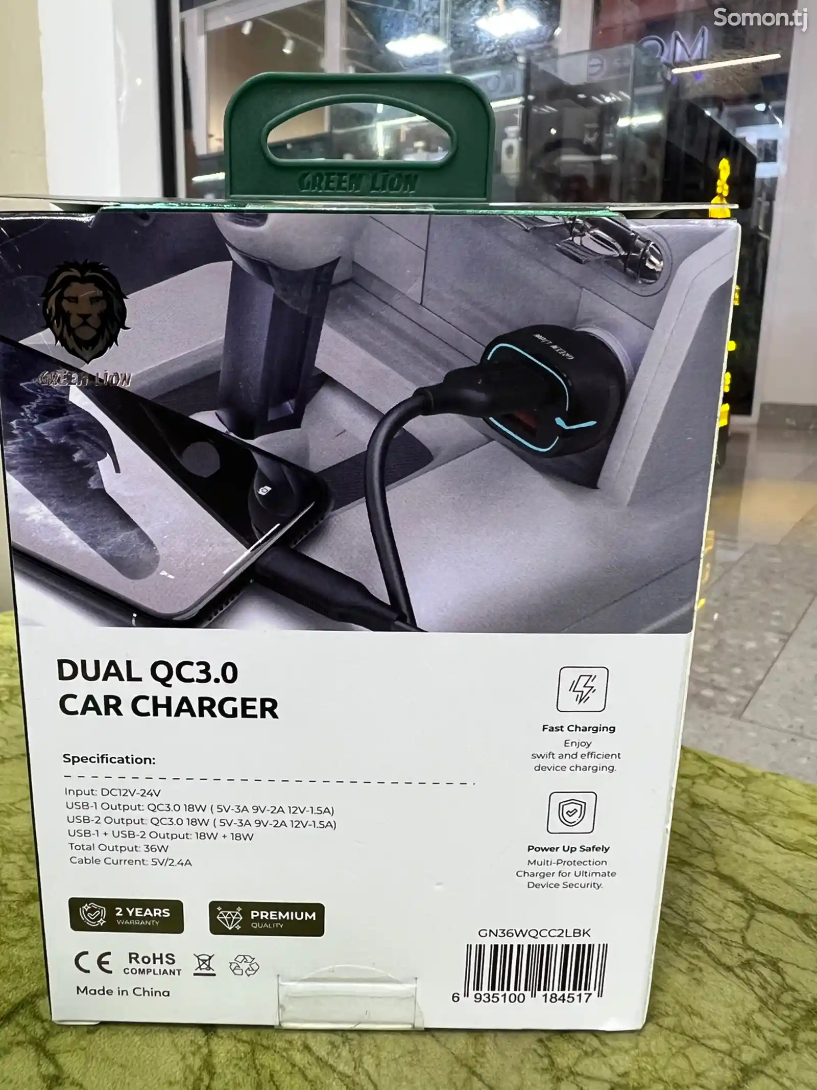 Автомобильное зарядное устройство Greenlion Port Qc3.0 car charger 36w-2