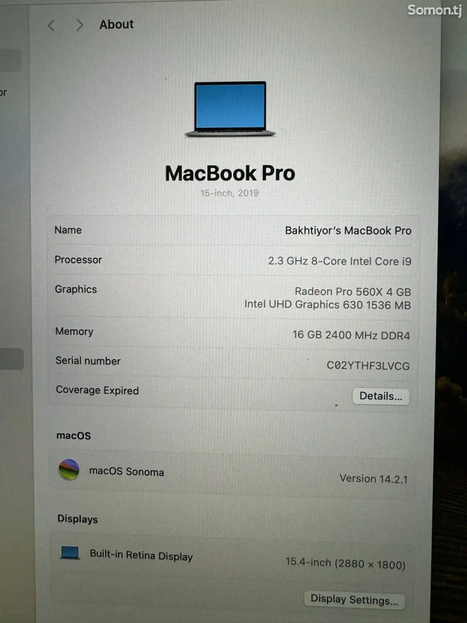 Ноутбук MacBook pro 2019 i9-2