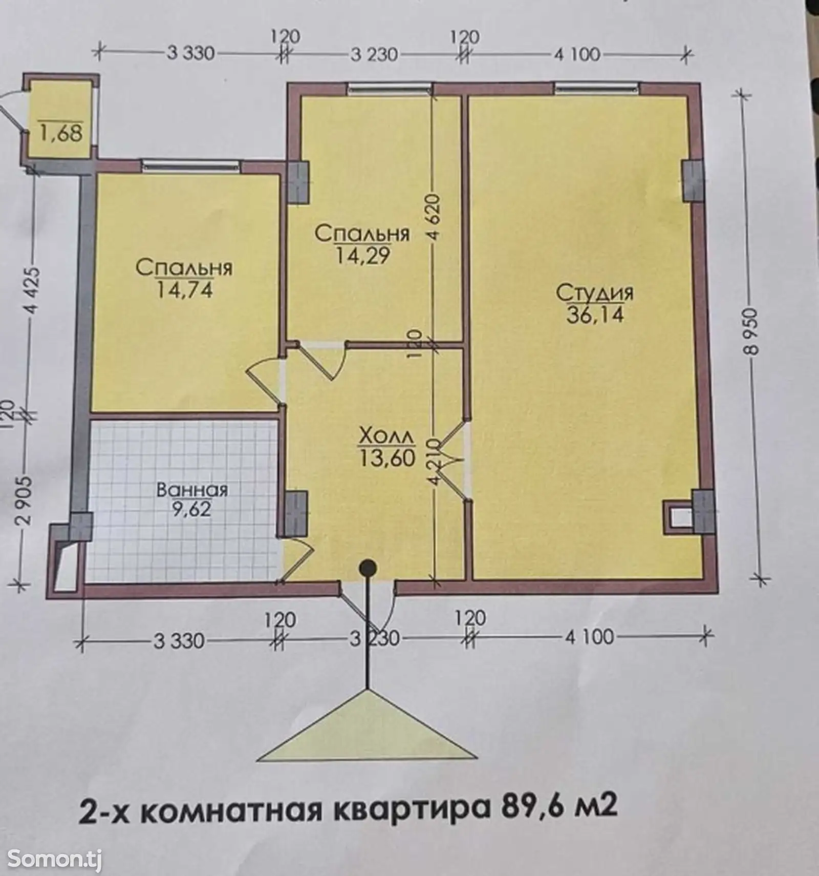 2-комн. квартира, 8 этаж, 90 м², Шохмансур-1