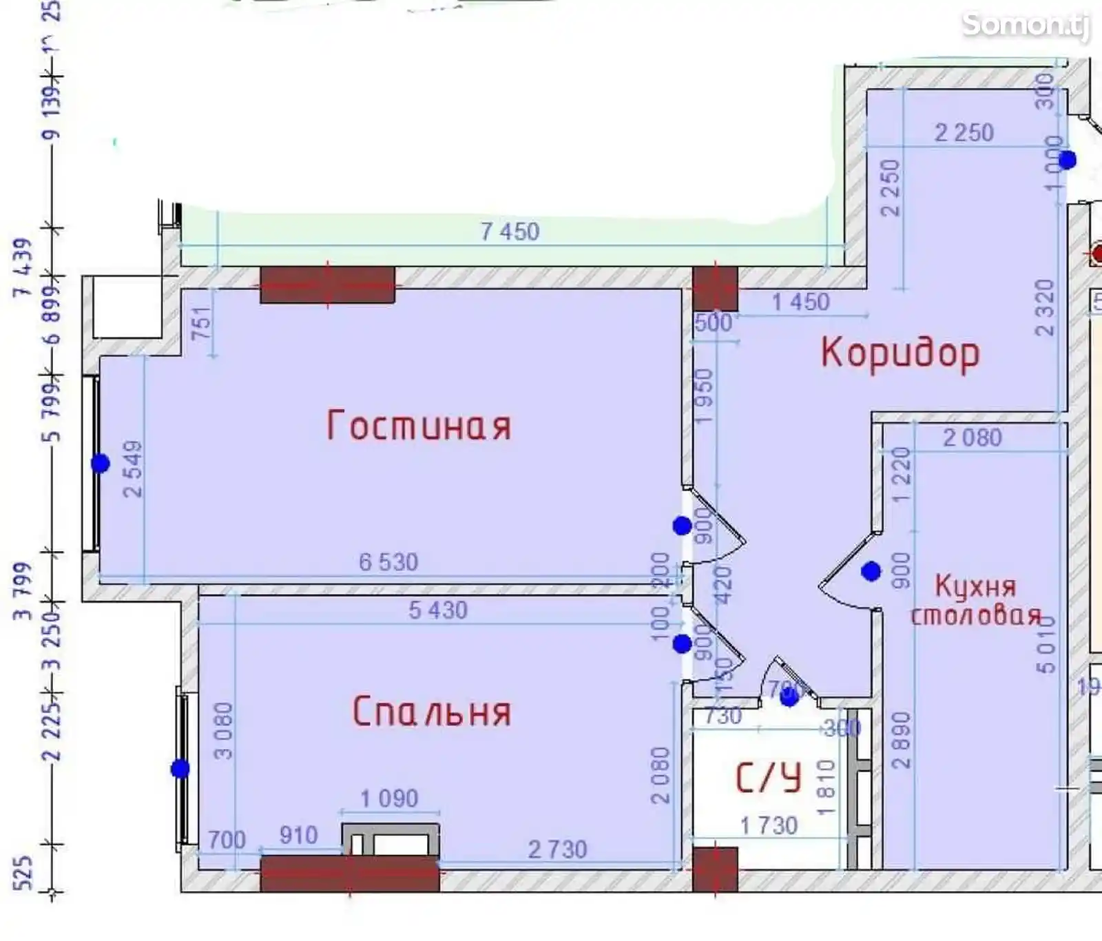 2-комн. квартира, 8 этаж, 67 м², Исмоил Сомони-2