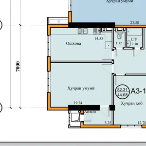 3-комн. квартира, 11 этаж, 83 м², Шохмансур