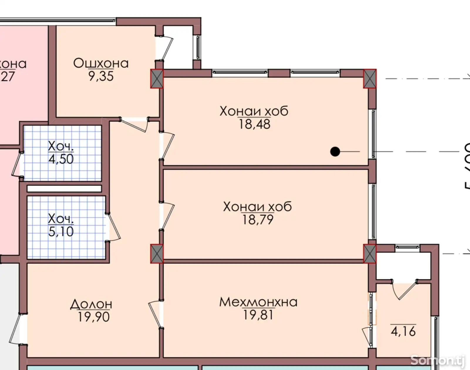 3-комн. квартира, 16 этаж, 95 м², Шохмансур-1