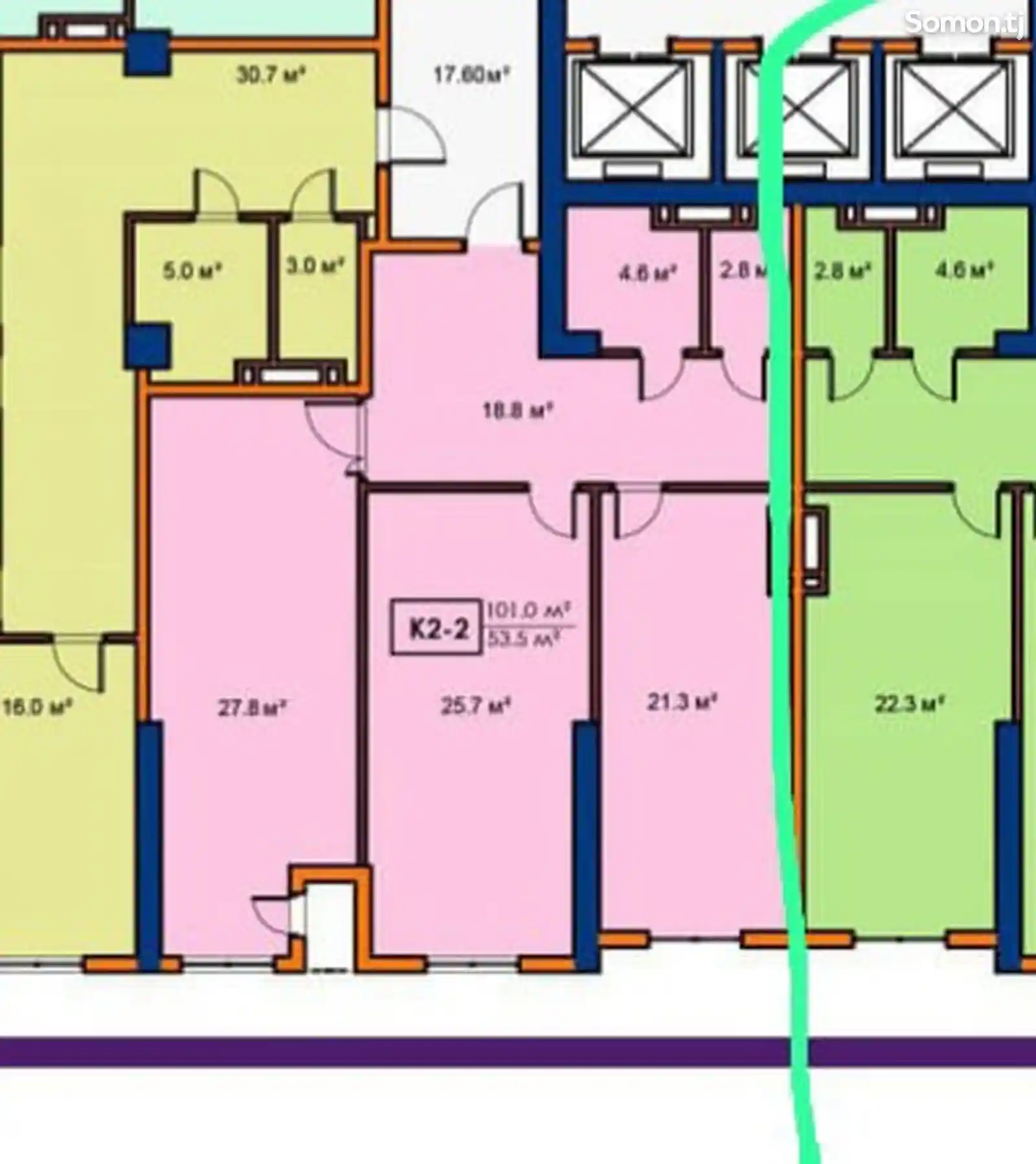 2-комн. квартира, 10 этаж, 101 м², Проспект С. Айни-3