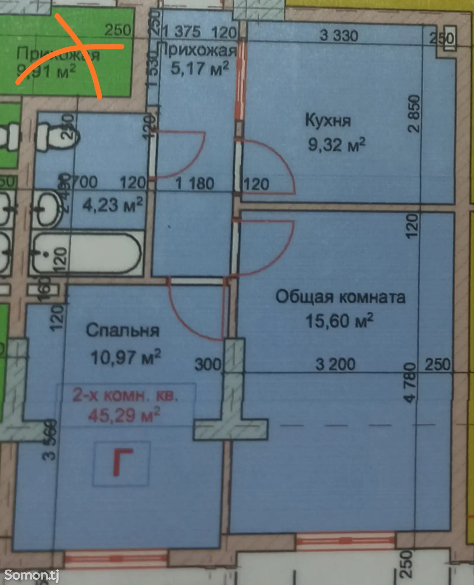 2-комн. квартира, 8 этаж, 46 м², Шабчарог-2