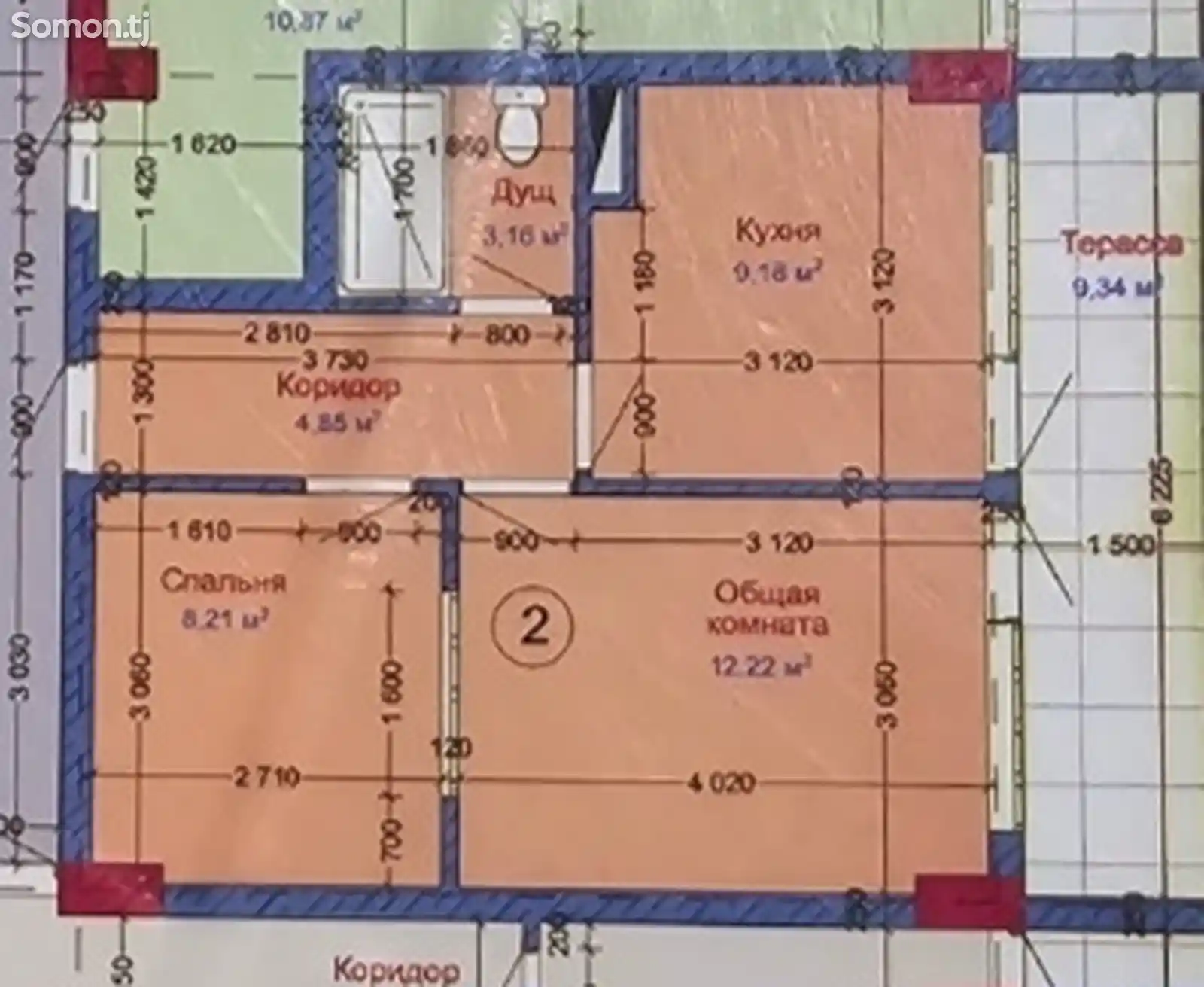 2-комн. квартира, 10 этаж, 47 м², 14 мкр , пеши масчиди чумъахони-4