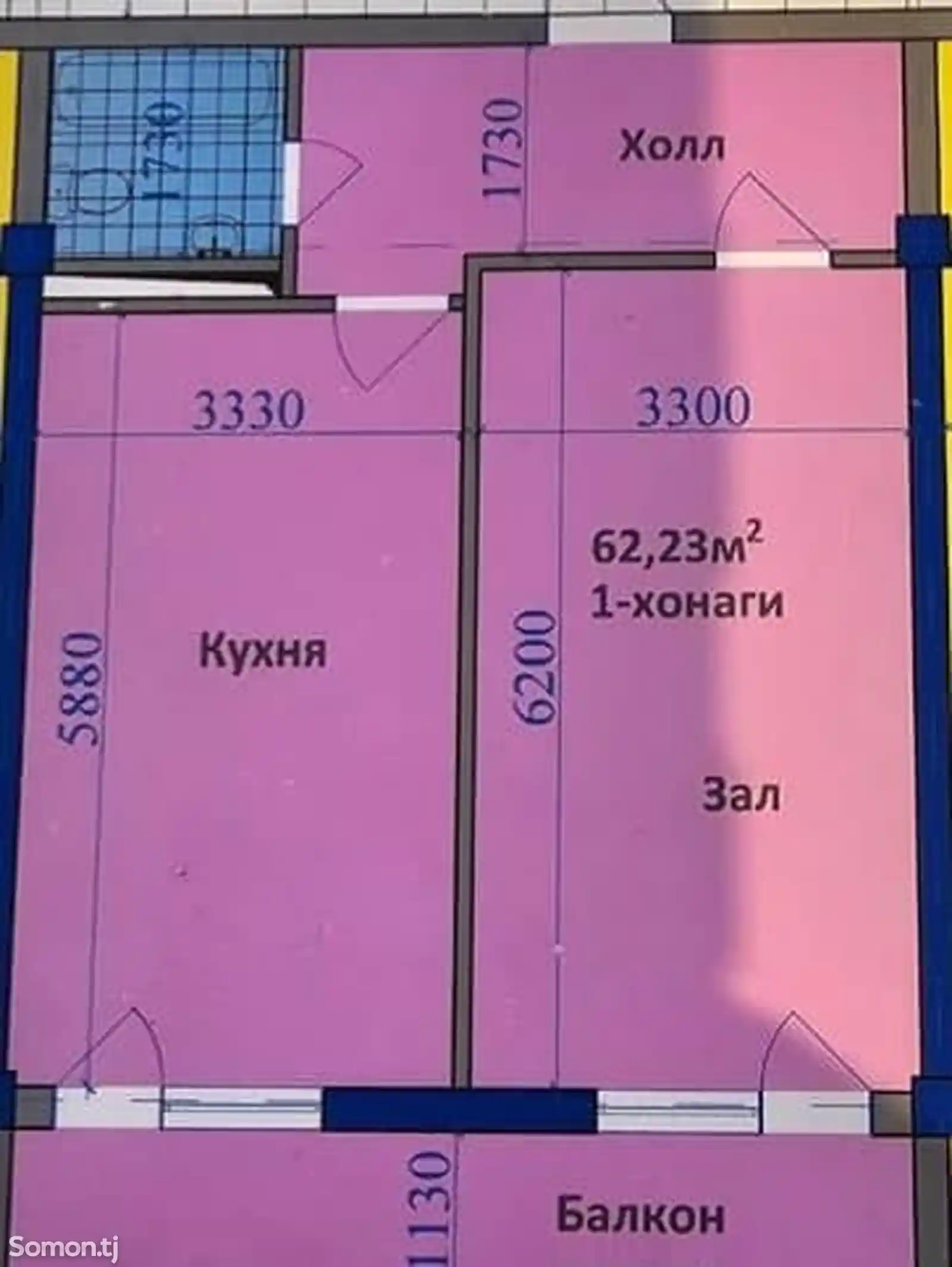 1-комн. квартира, 11 этаж, 62 м², Cтарый аэропорт-7