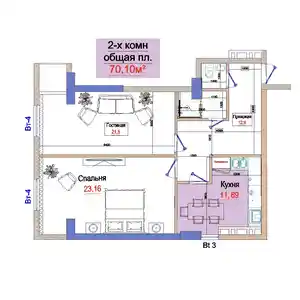 2-комн. квартира, 15 этаж, 70 м², Ҷалҷам