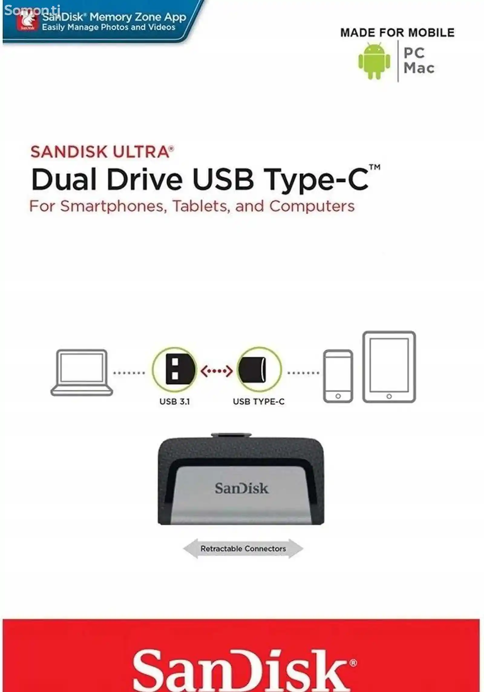 Флеш накопитель Sandisk Usb flash 3.1Type C 64gb
