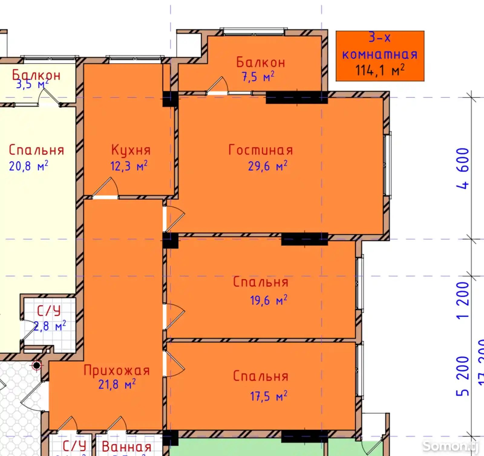 3-комн. квартира, 5 этаж, 114 м², Ботанический сад, Северный-3