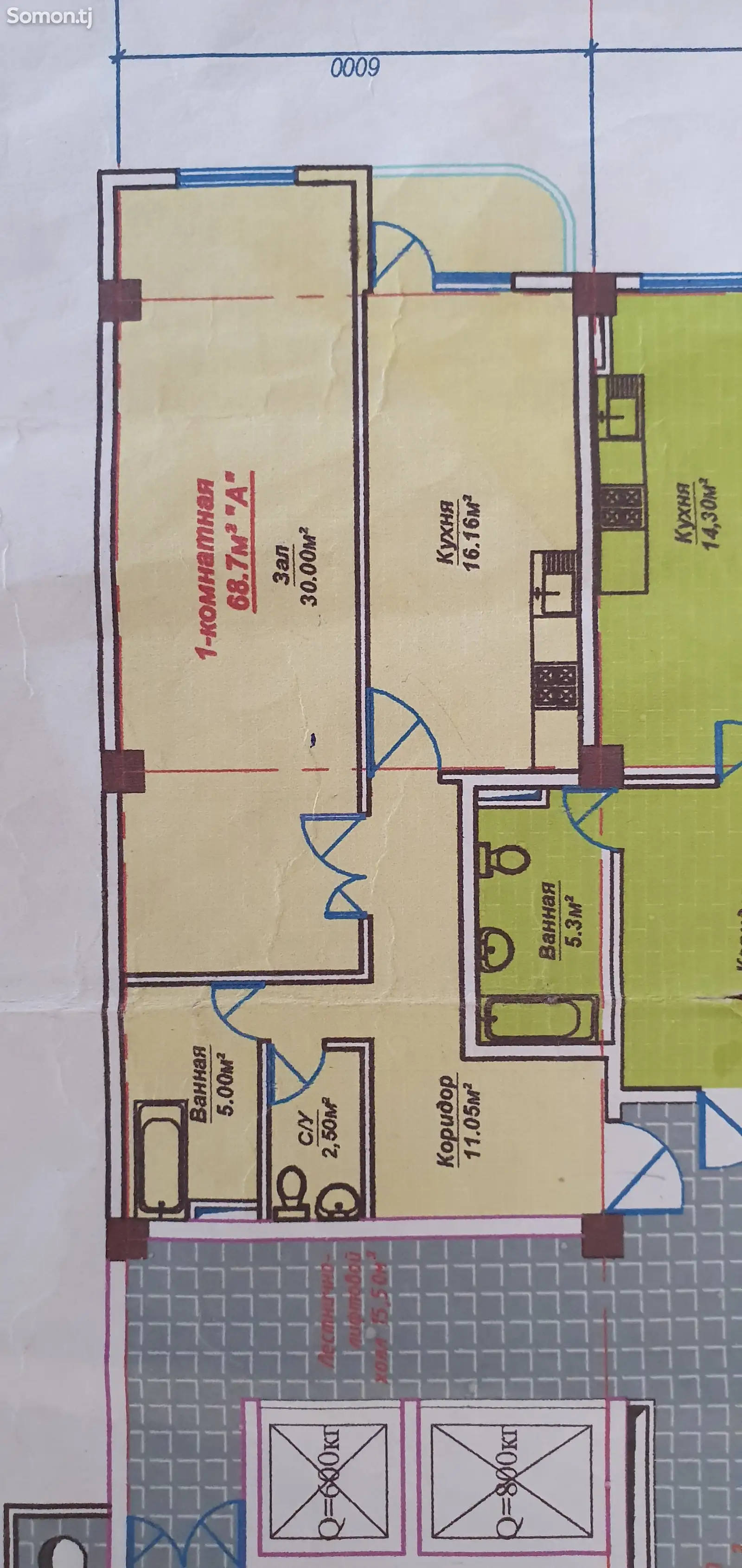 2-комн. квартира, 8 этаж, 68 м², Сино-1