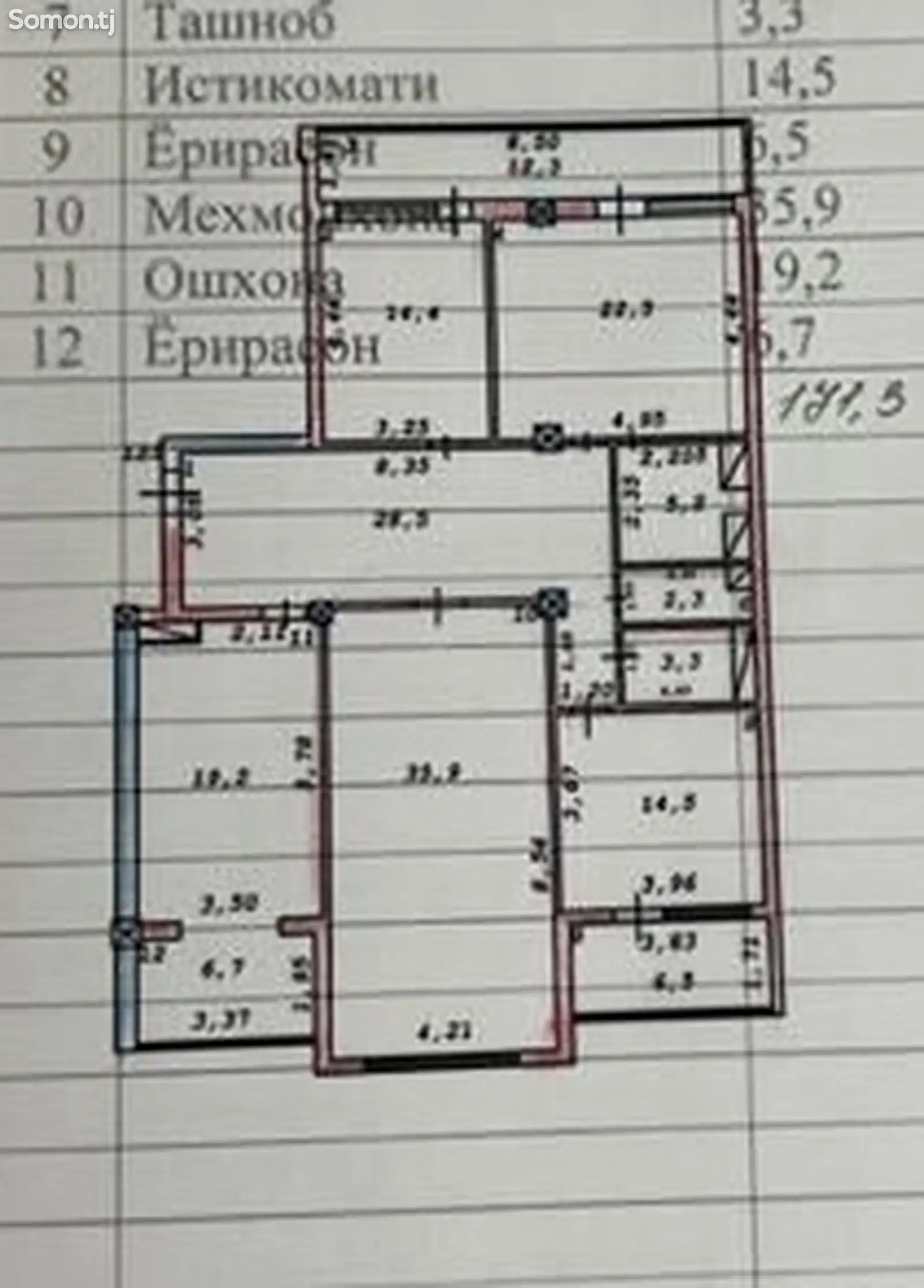 4-комн. квартира, 10 этаж, 171 м², Исмоили сомони, Дом печати-2