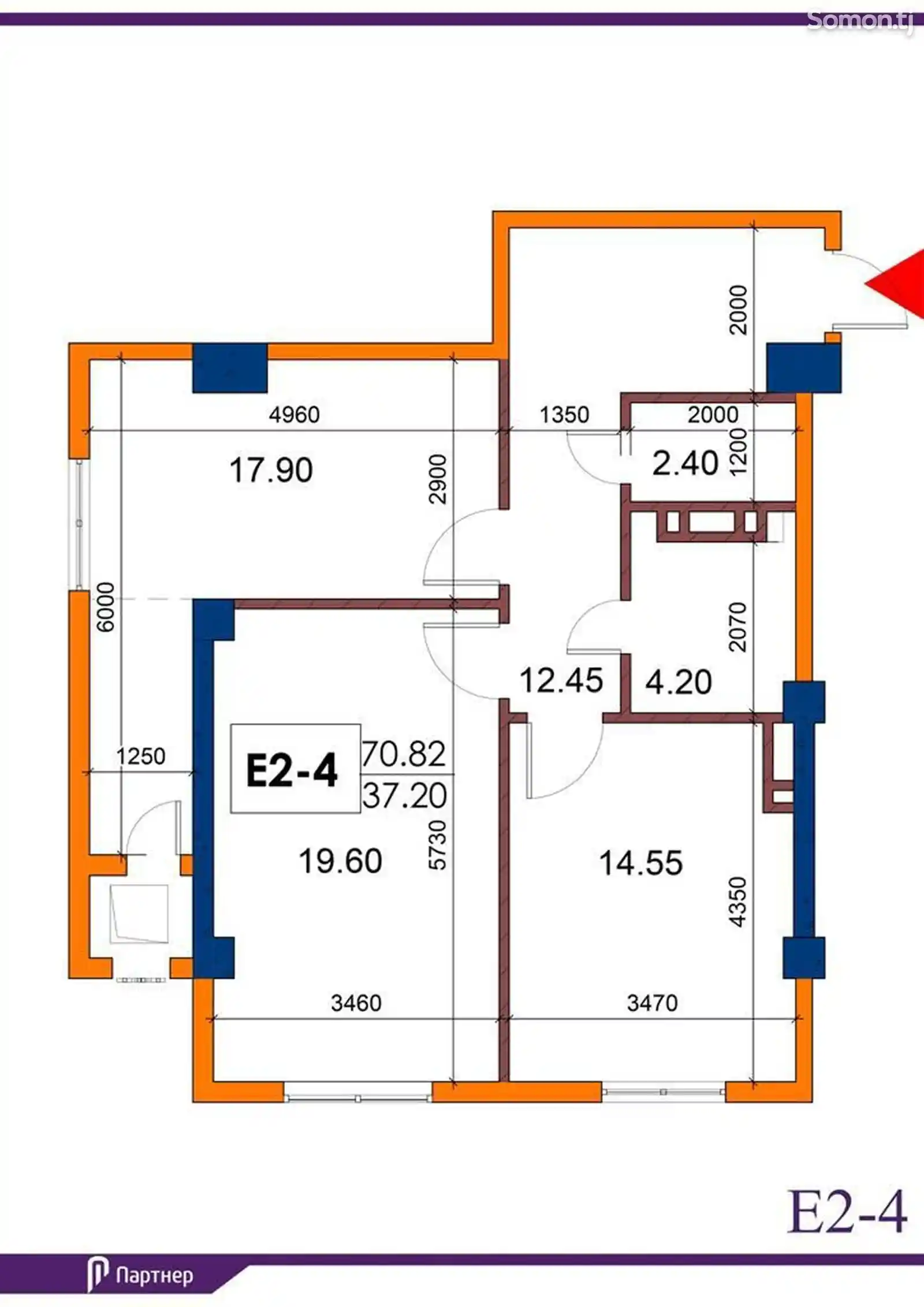 2-комн. квартира, 7 этаж, 71 м², Садбарг (Бустон сити)-2