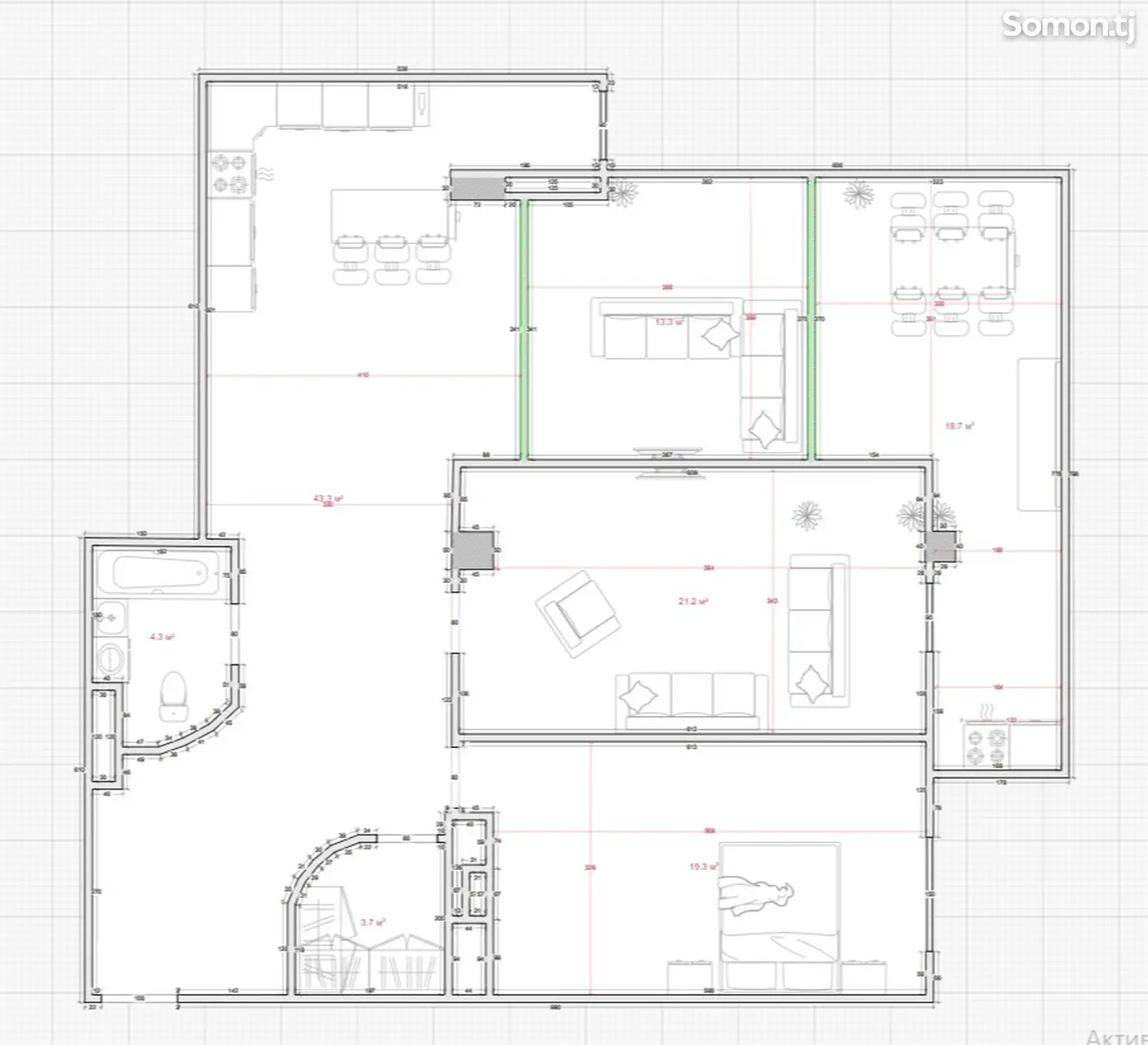 3-комн. квартира, 14 этаж, 114 м², Сино-1