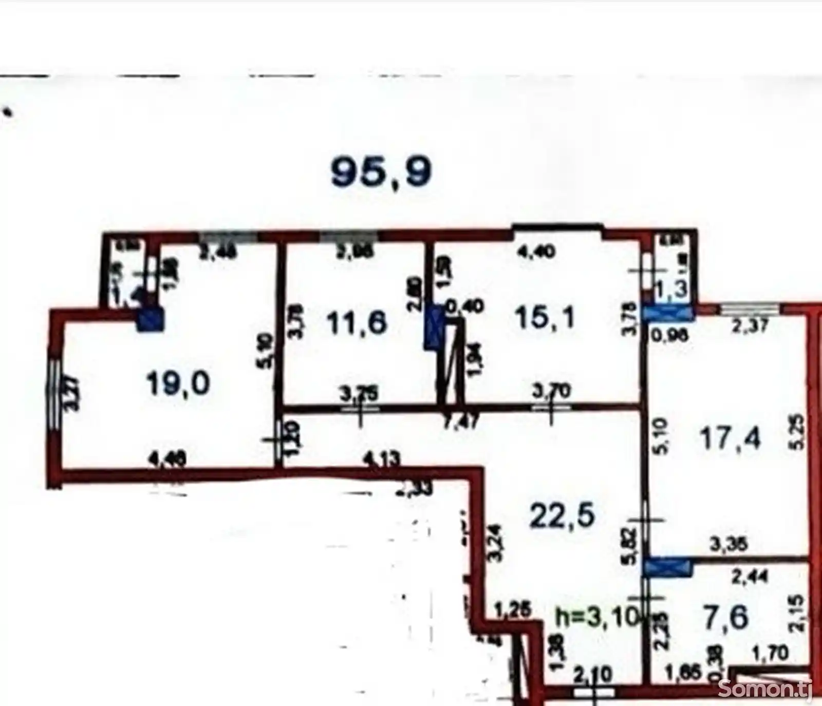 3-комн. квартира, 14 этаж, 96 м², Шохмансур-6