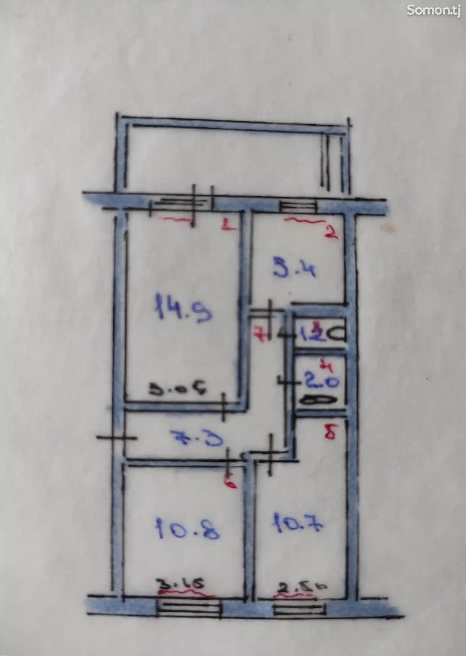 3-комн. квартира, 1 этаж, 57 м², Сино