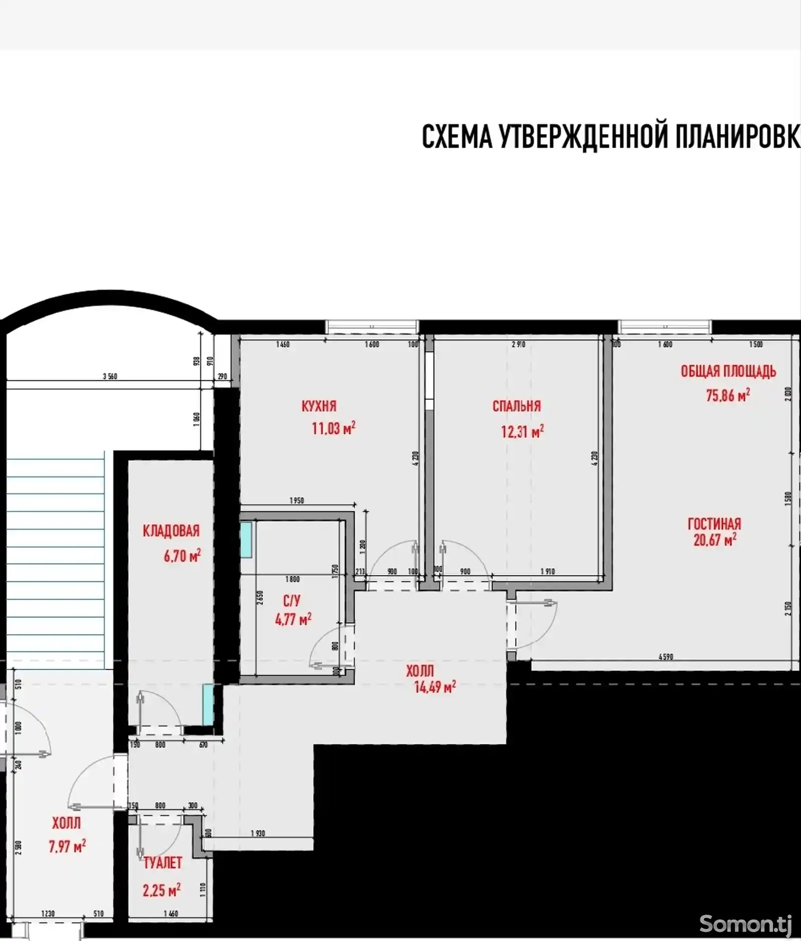 3-комн. квартира, 5 этаж, 90 м², Шохмансур-3