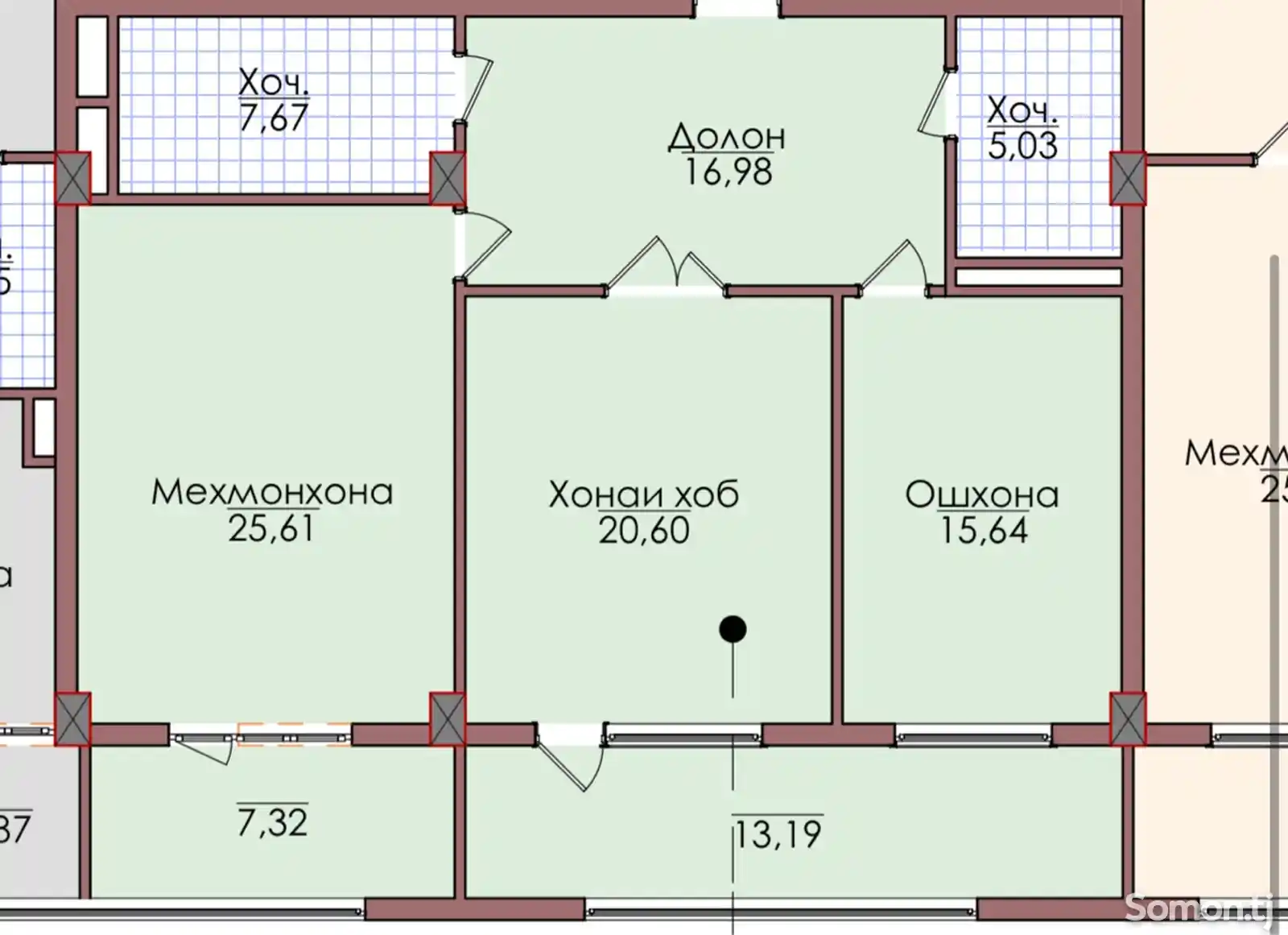 3-комн. квартира, 7 этаж, 112 м², шохмансур-13