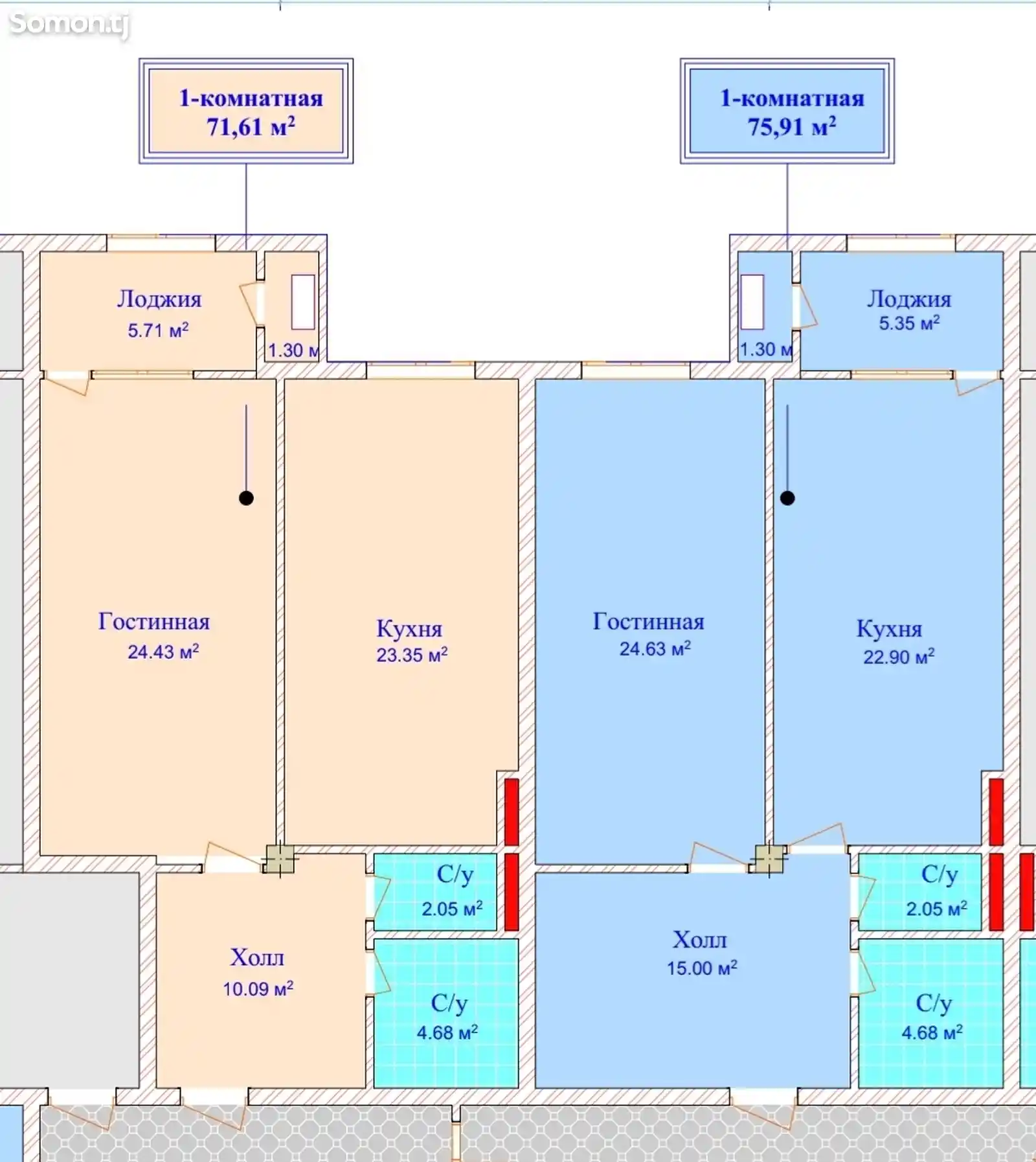 2-комн. квартира, 13 этаж, 72 м², Шохмансур-1