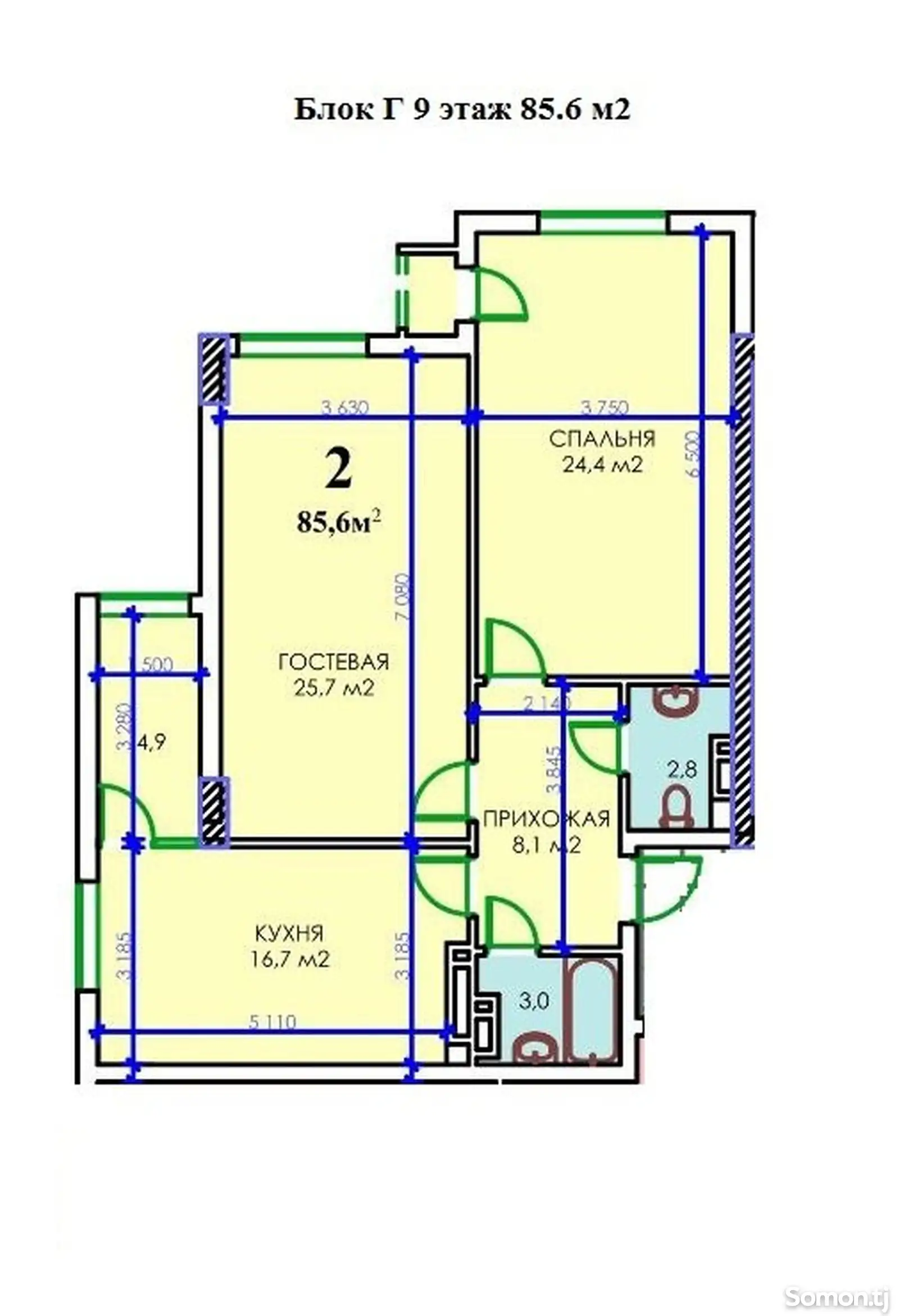 2-комн. квартира, 9 этаж, 86 м², Шоҳмансур-3