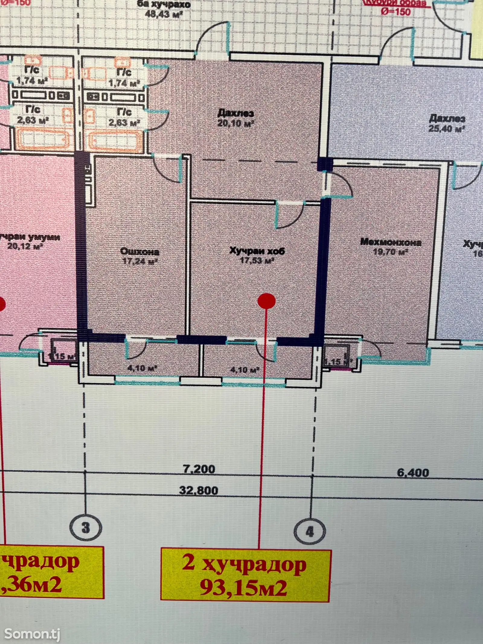 2-комн. квартира, 10 этаж, 93 м², Шохмансур-1