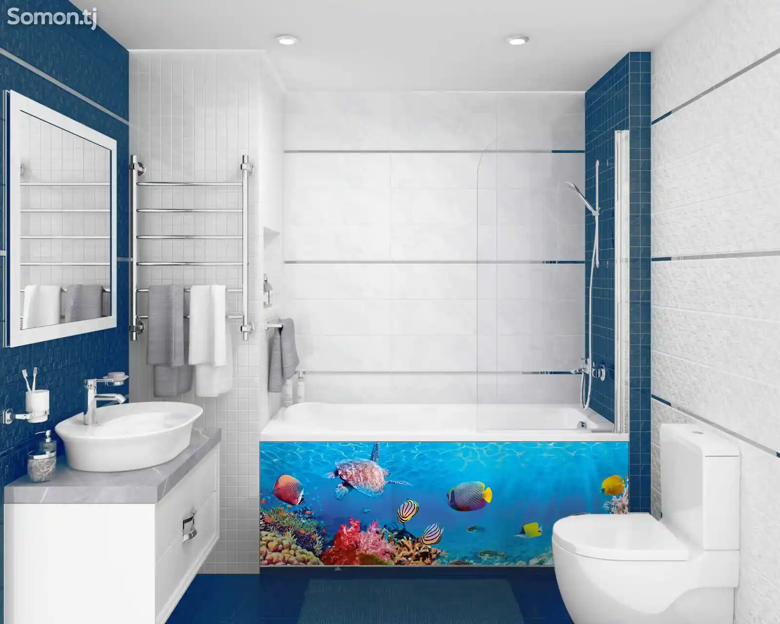 Экран для ванной 3D - Морское дно-1