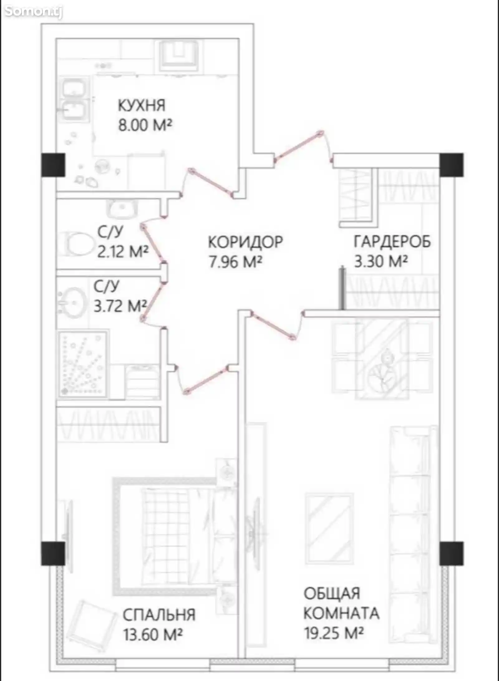 2-комн. квартира, 15 этаж, 59 м², Сино-2