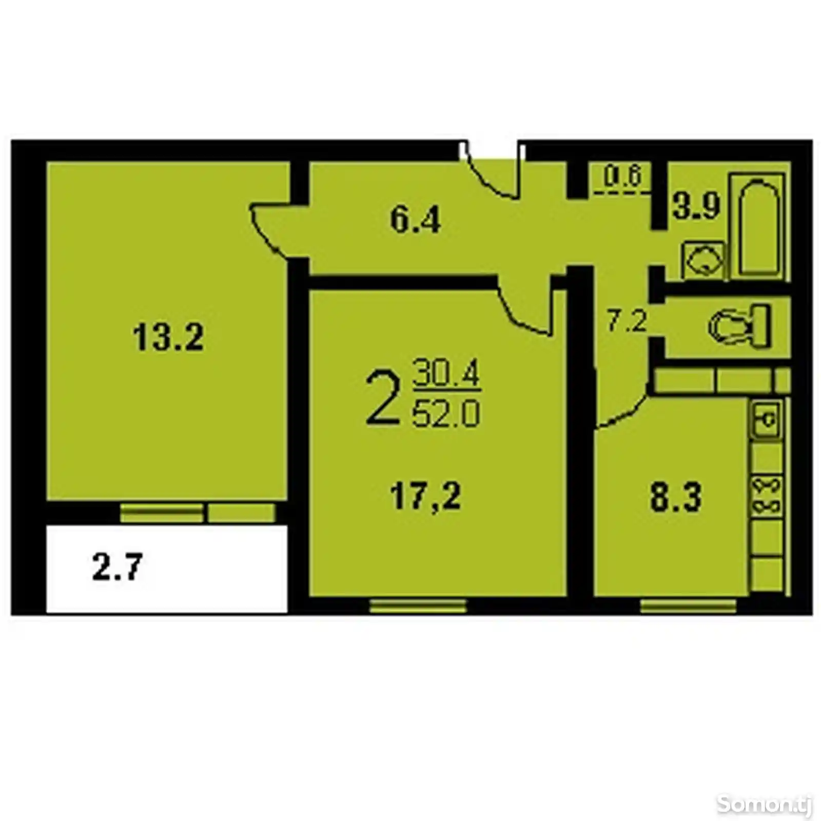 2-комн. квартира, 2 этаж, 52 м², поворот Ленинграда