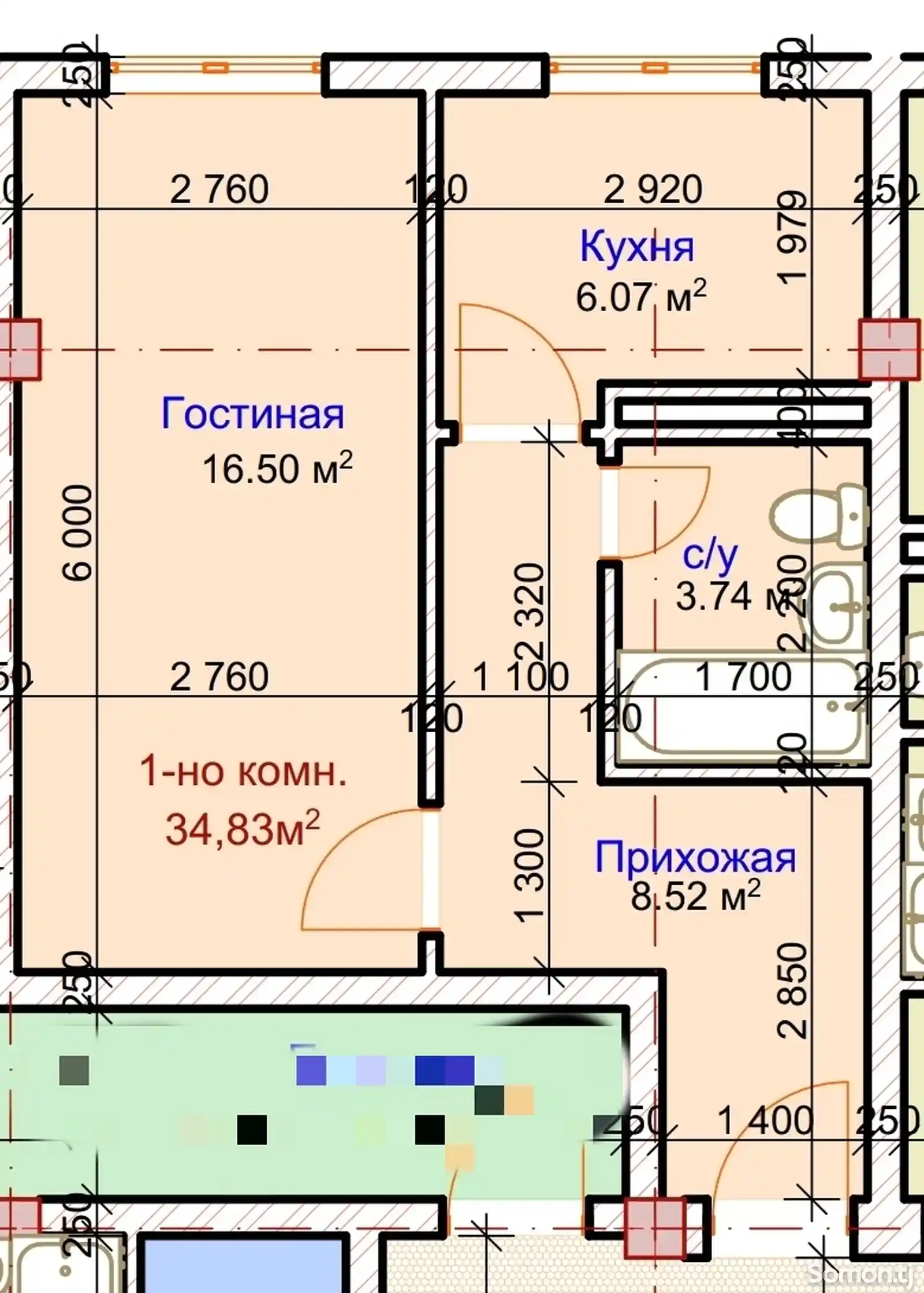 1-комн. квартира, 7 этаж, 35 м², Нихи