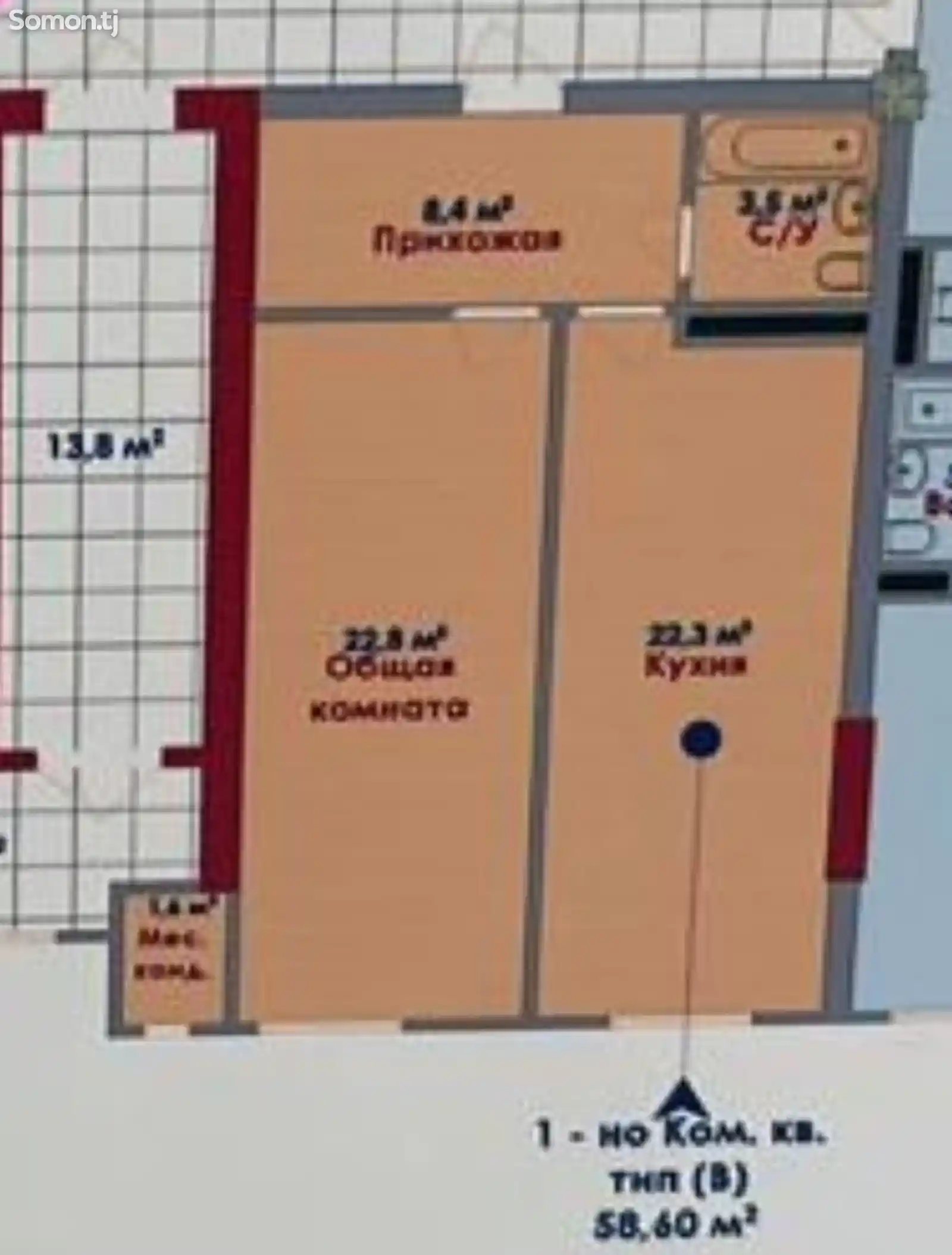 1-комн. квартира, 11 этаж, 59 м², Проспект Айни, Скорая помощь-5